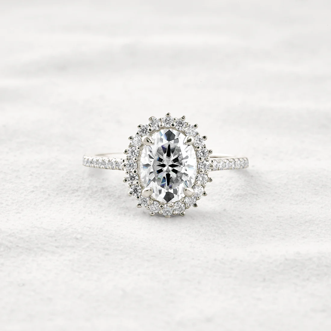1.91 CT Oval Halo Moissanite Engagement Ring Pave Band, Conflict-Free Gemstone