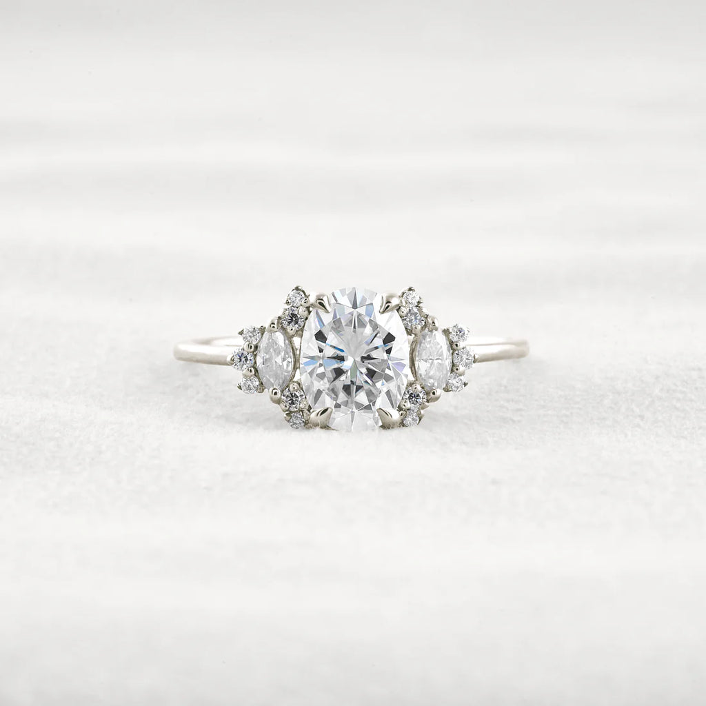 1.33 Carat Oval Moissanite Cluster Ring Unique Bridal Wedding Ring