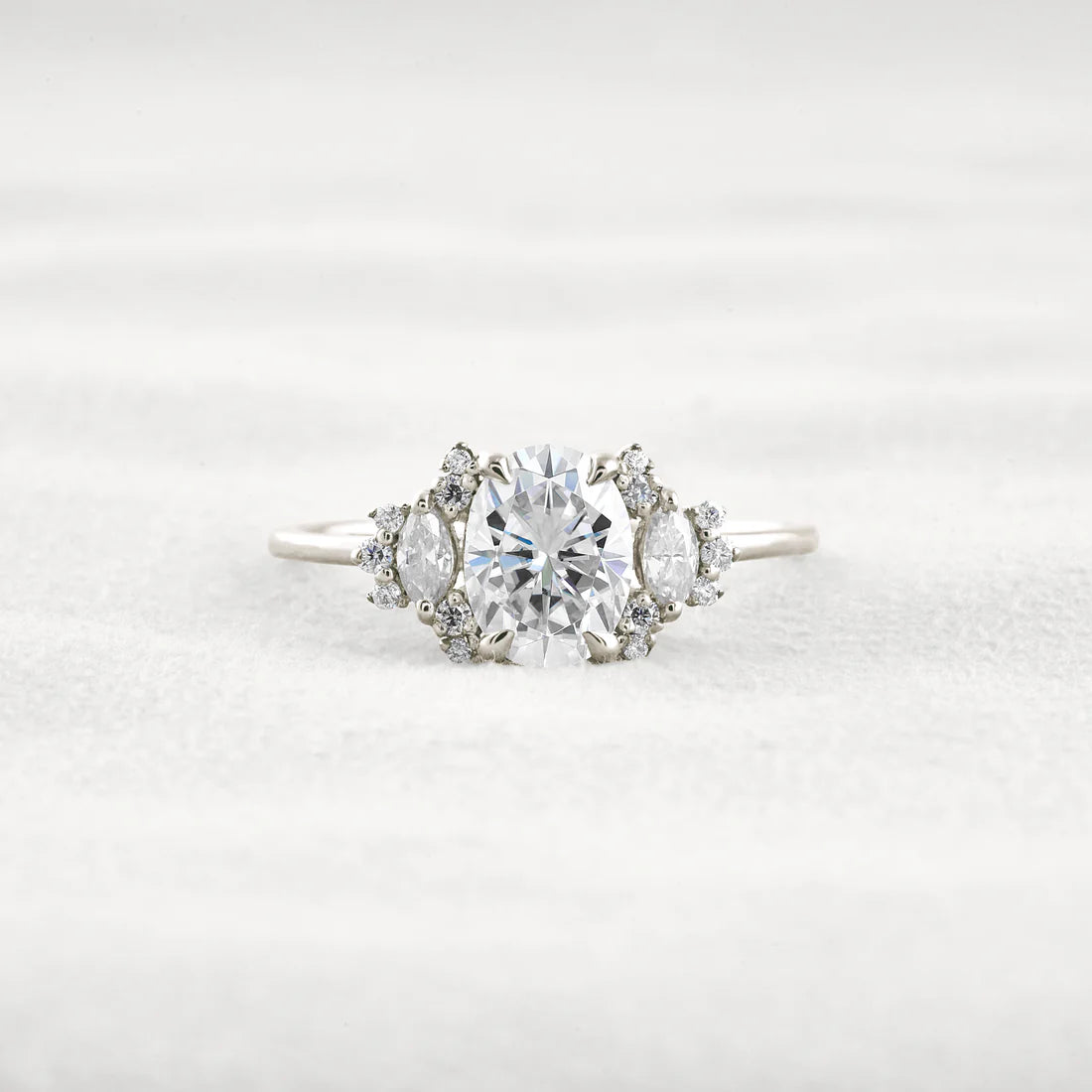 1.33 Carat Oval Moissanite Cluster Ring Unique Bridal Wedding Ring