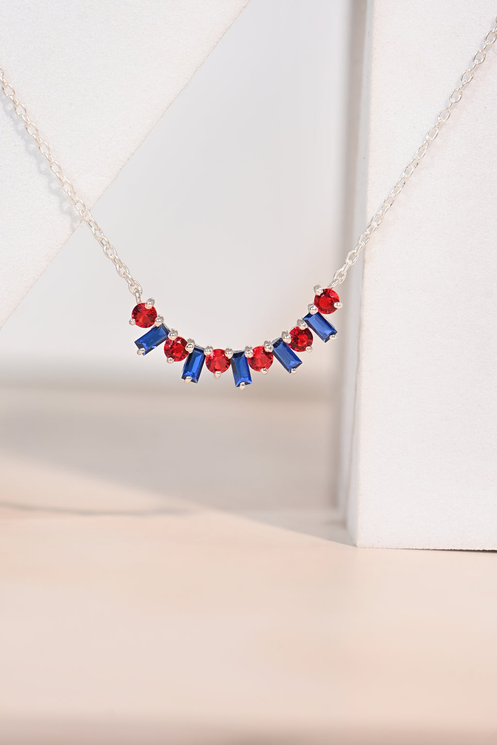 Red & Blue Lab-Created Sapphire Necklace – 925 Sterling Silver