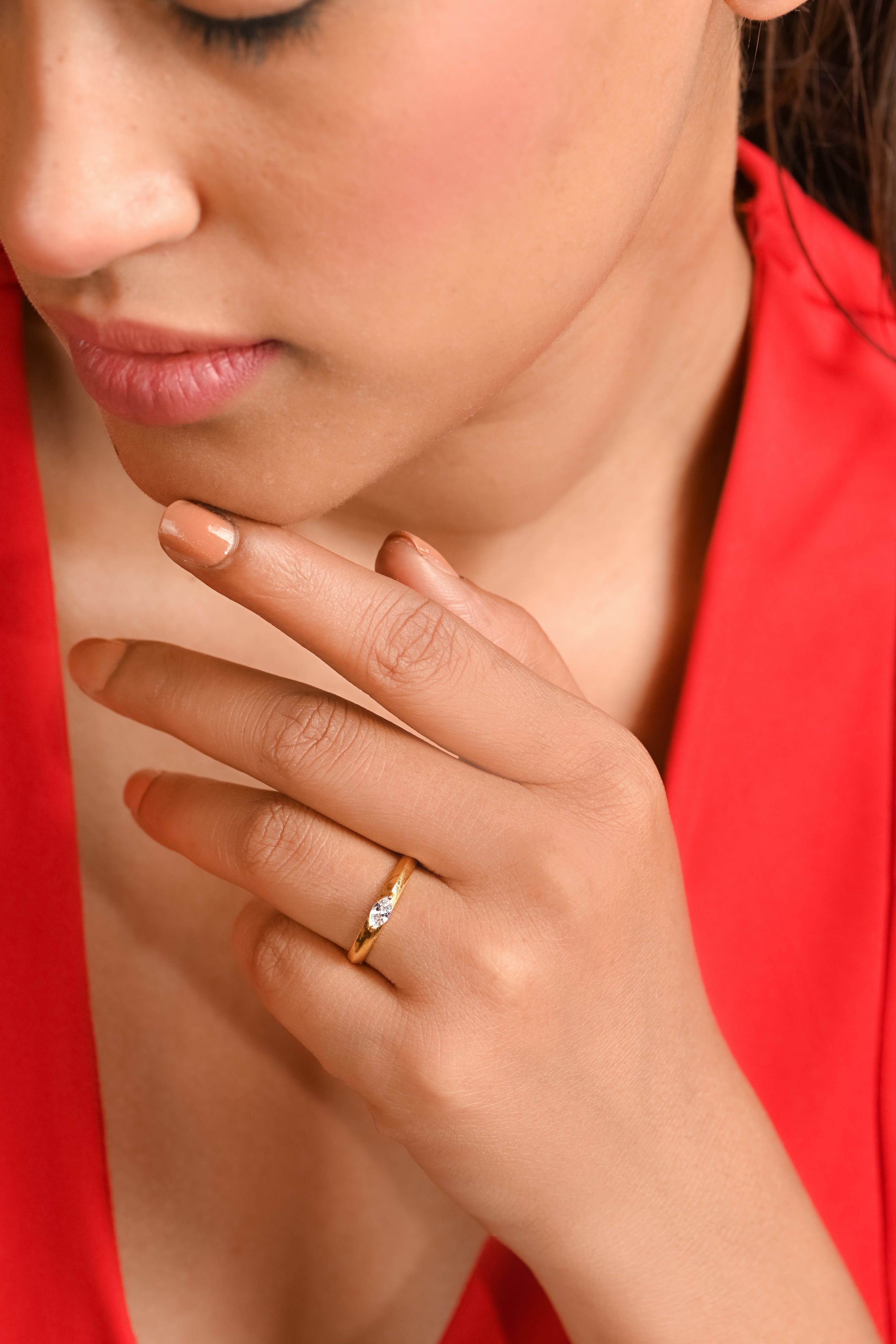 Marquise Moissanite Ring – 925 Sterling Silver with Gold Plating