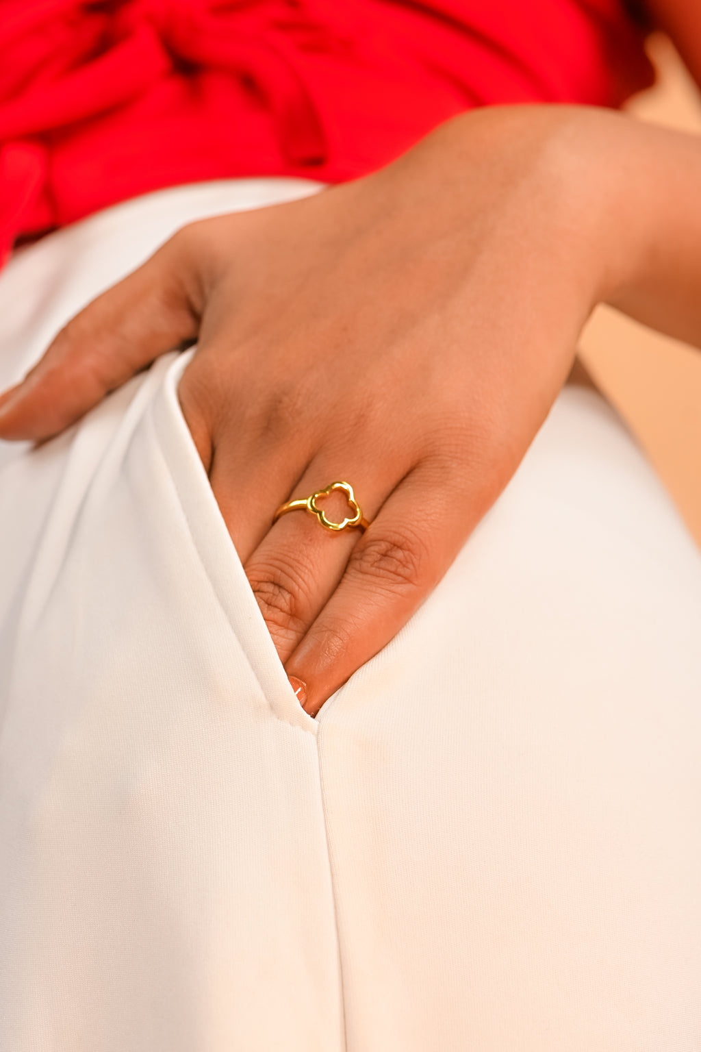 Moissanite Clover Ring in 925 Sterling Silver Gold Plated Boho Jewelry