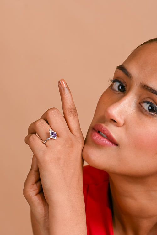 925 Sterling Silver Alexandrite Ring with Cubic Zirconia Accents