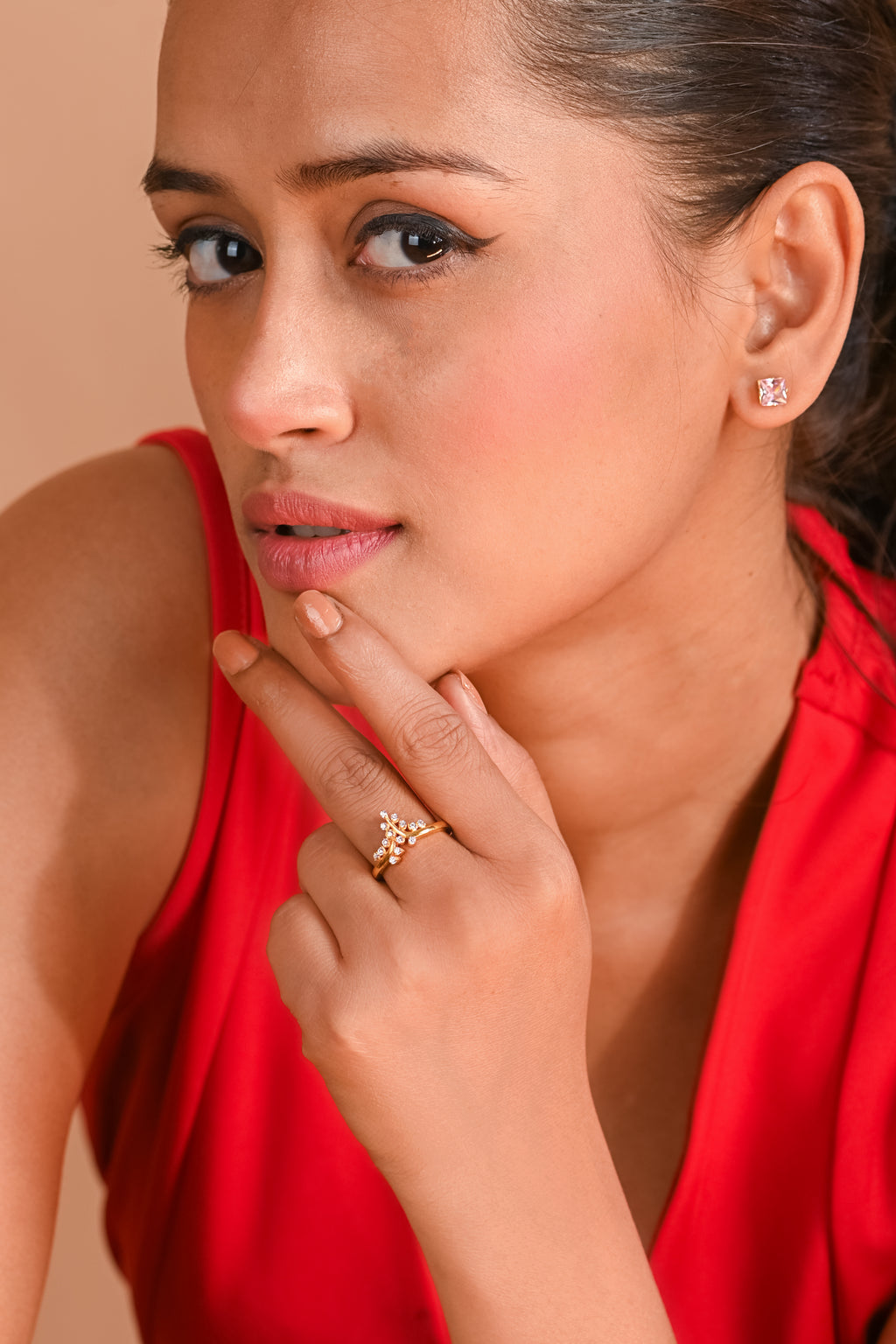 Elegant Moissanite Cluster Ring in 925 Sterling Silver with Gold Finish