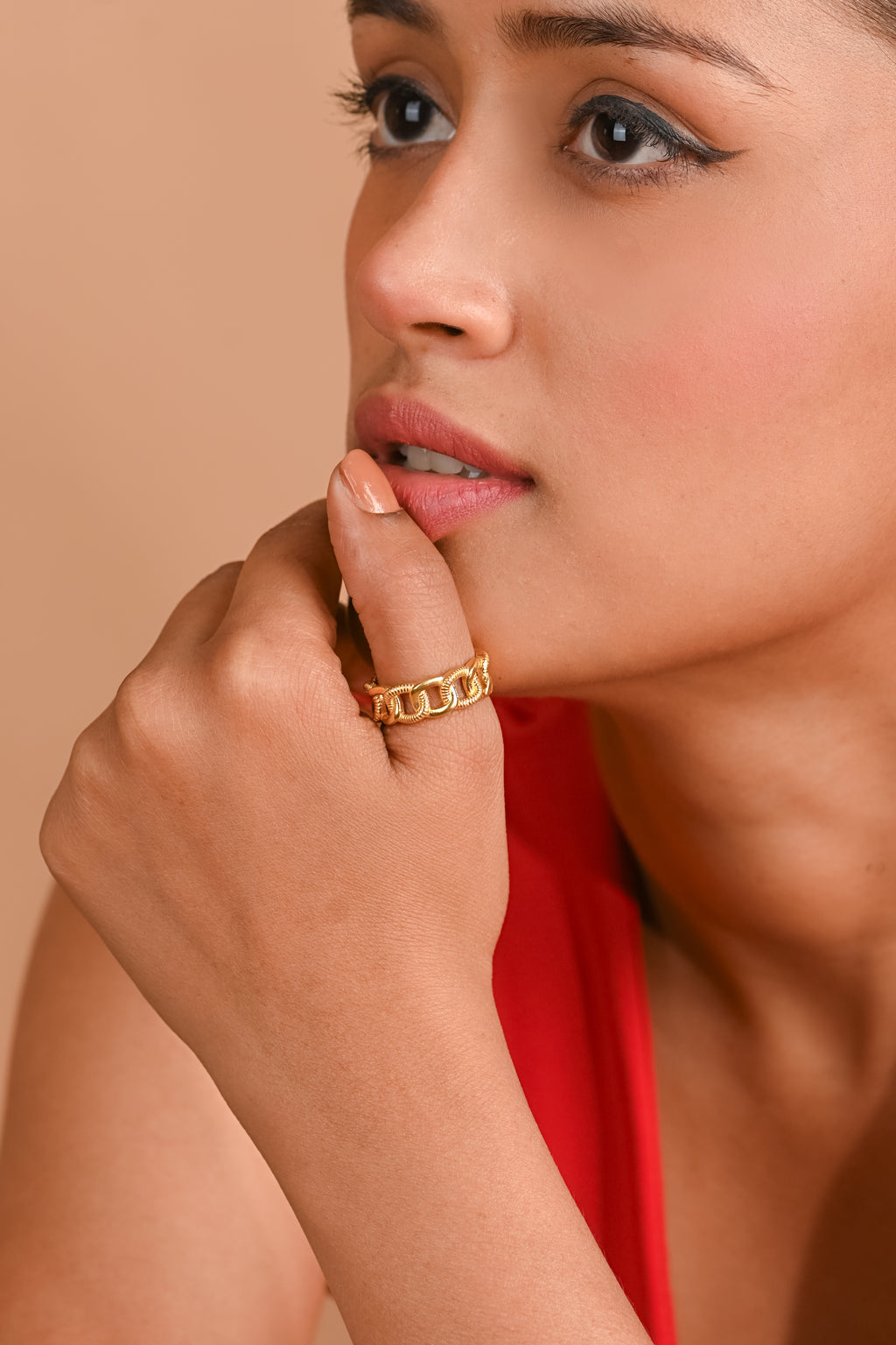 Bold Chain Link Band Ring in Gold-Toned 925 Sterling Silver