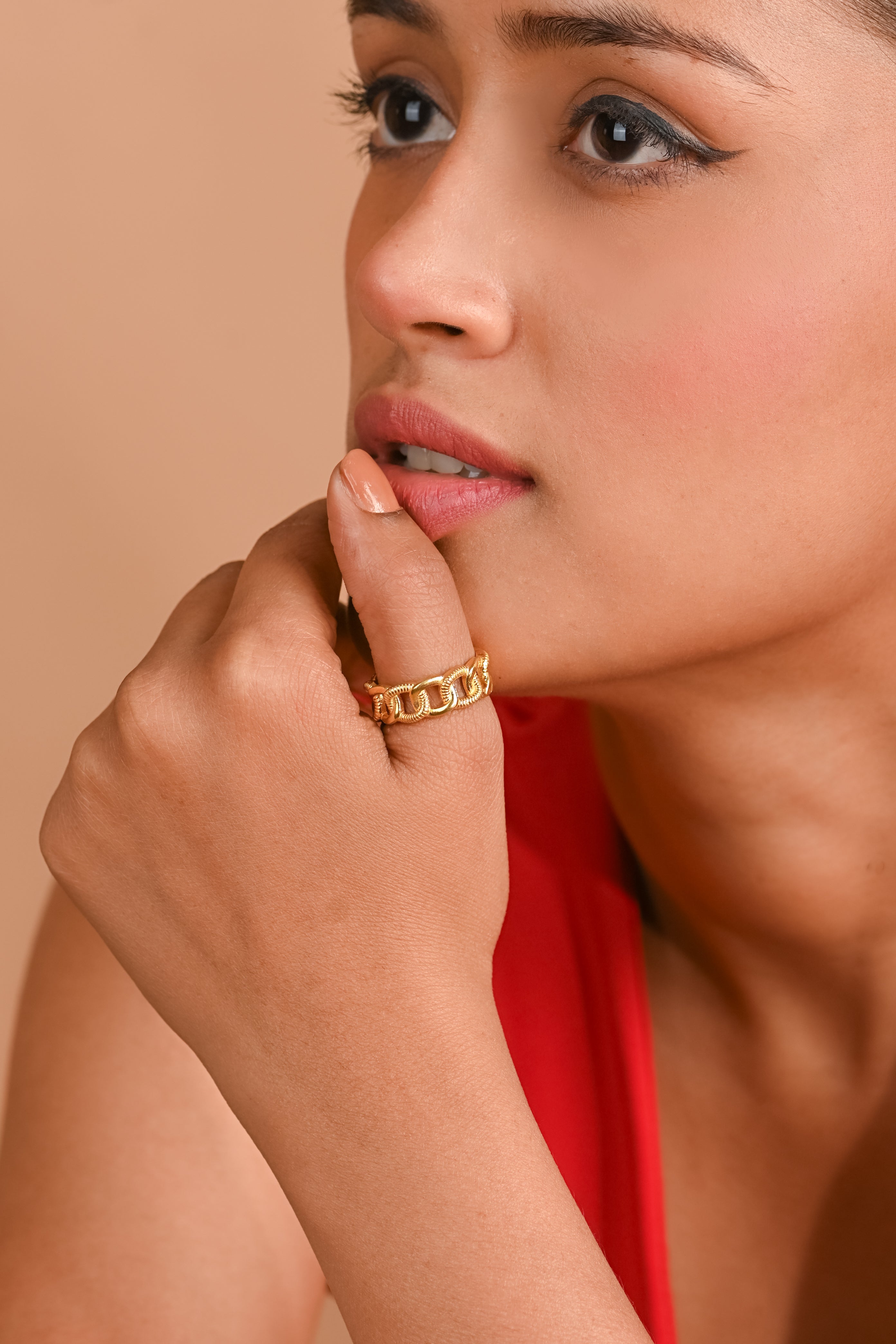Bold Chain Link Band Ring in Gold-Toned 925 Sterling Silver