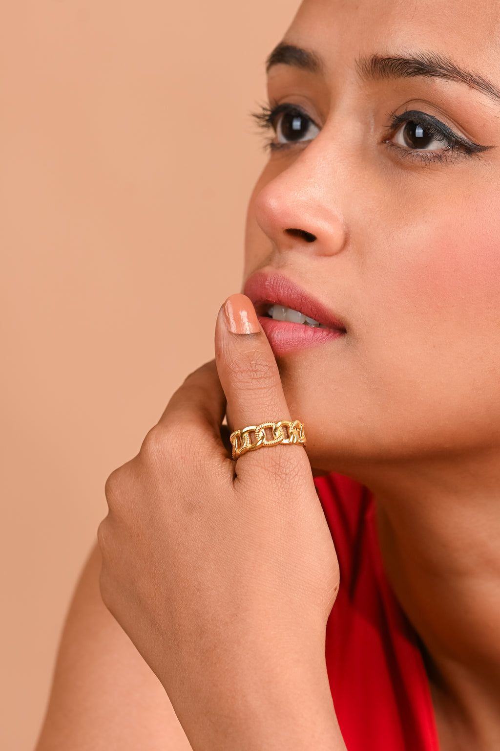 Bold Chain Link Band Ring in Gold-Toned 925 Sterling Silver