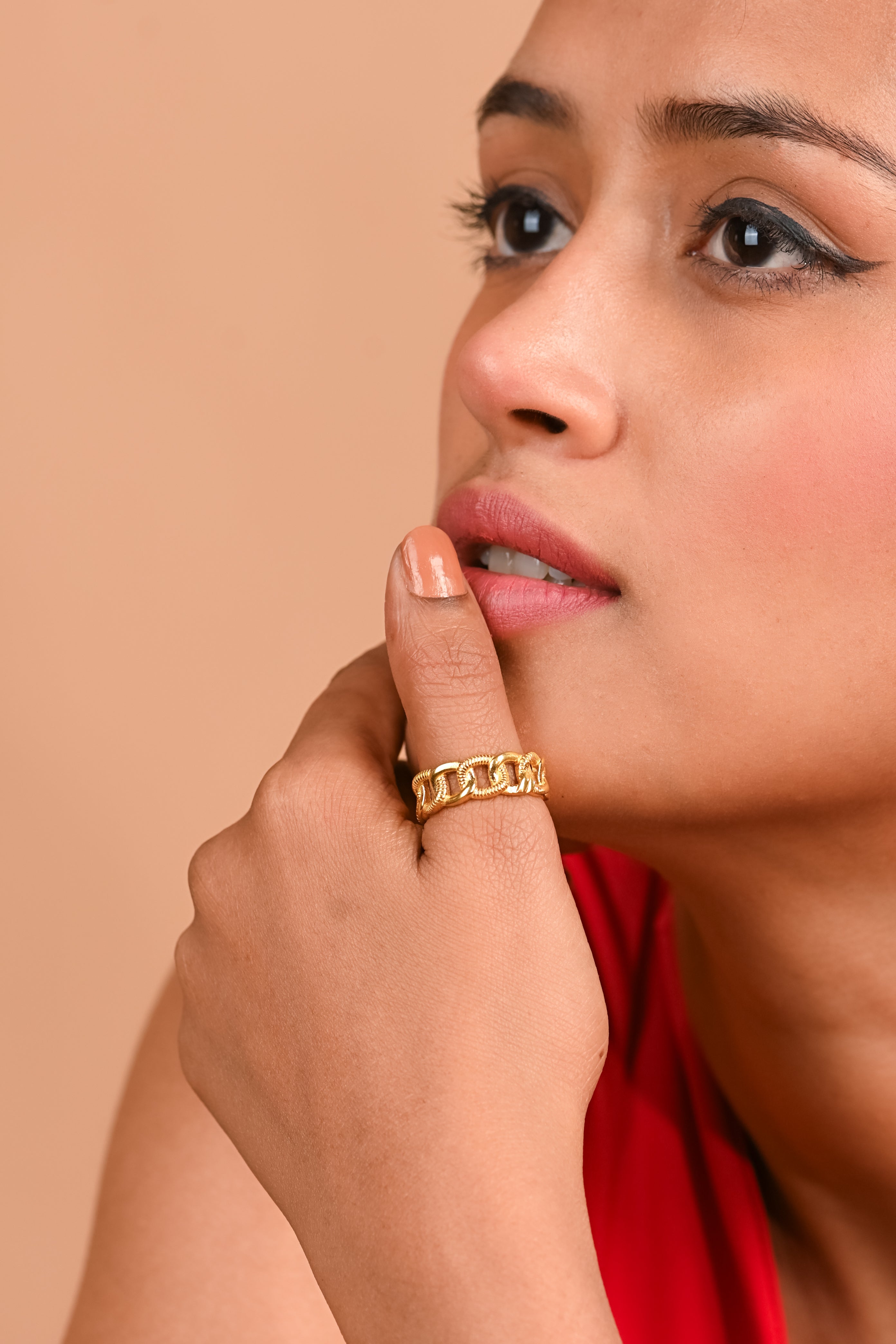 Bold Chain Link Band Ring in Gold-Toned 925 Sterling Silver