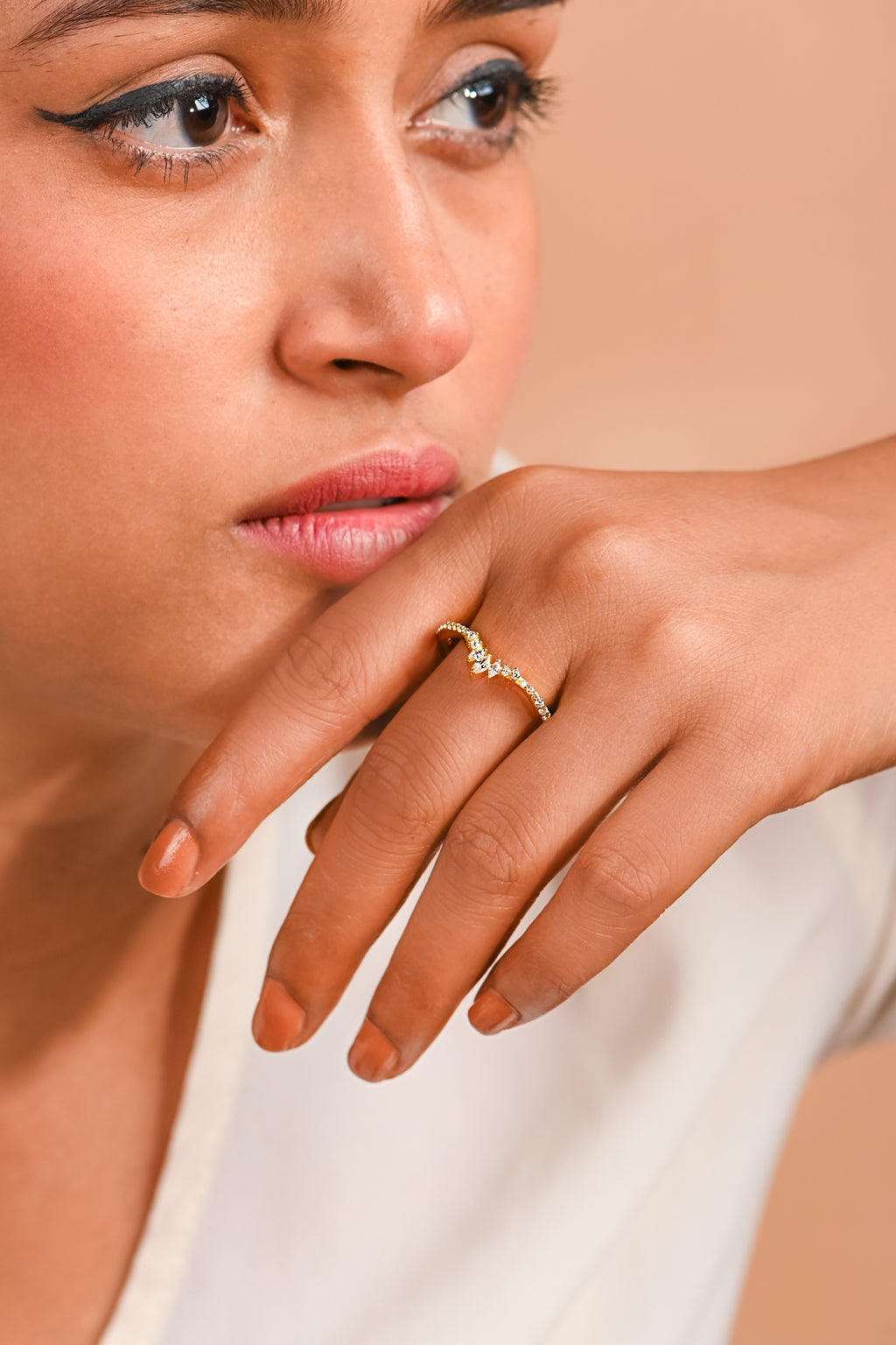 Moissanite V-Shape Ring | Solid 925 Sterling Silver with Gold Plating