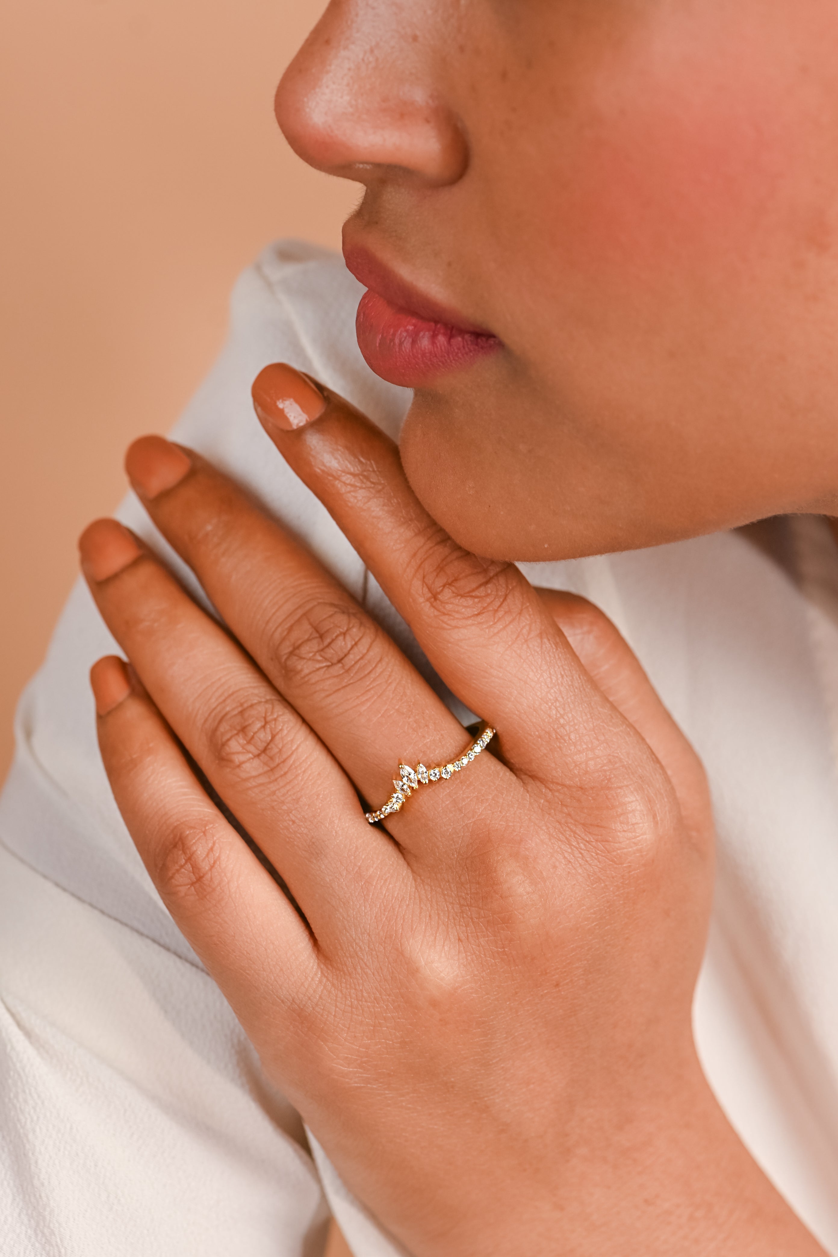 Moissanite V-Shape Ring | Solid 925 Sterling Silver with Gold Plating