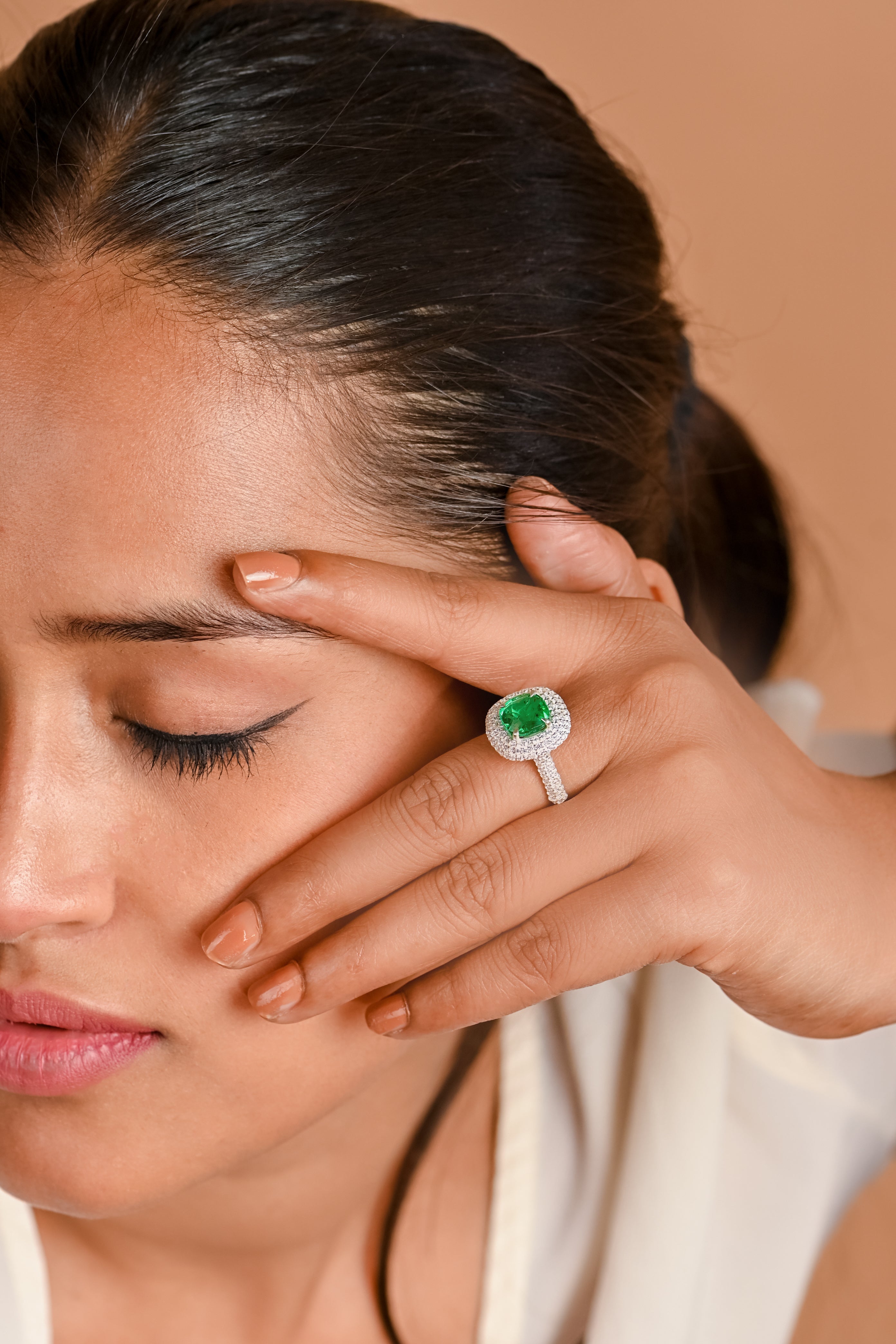 Emerald Cut Lab-Created Emerald Ring – 925 Sterling Silver with CZ Accents
