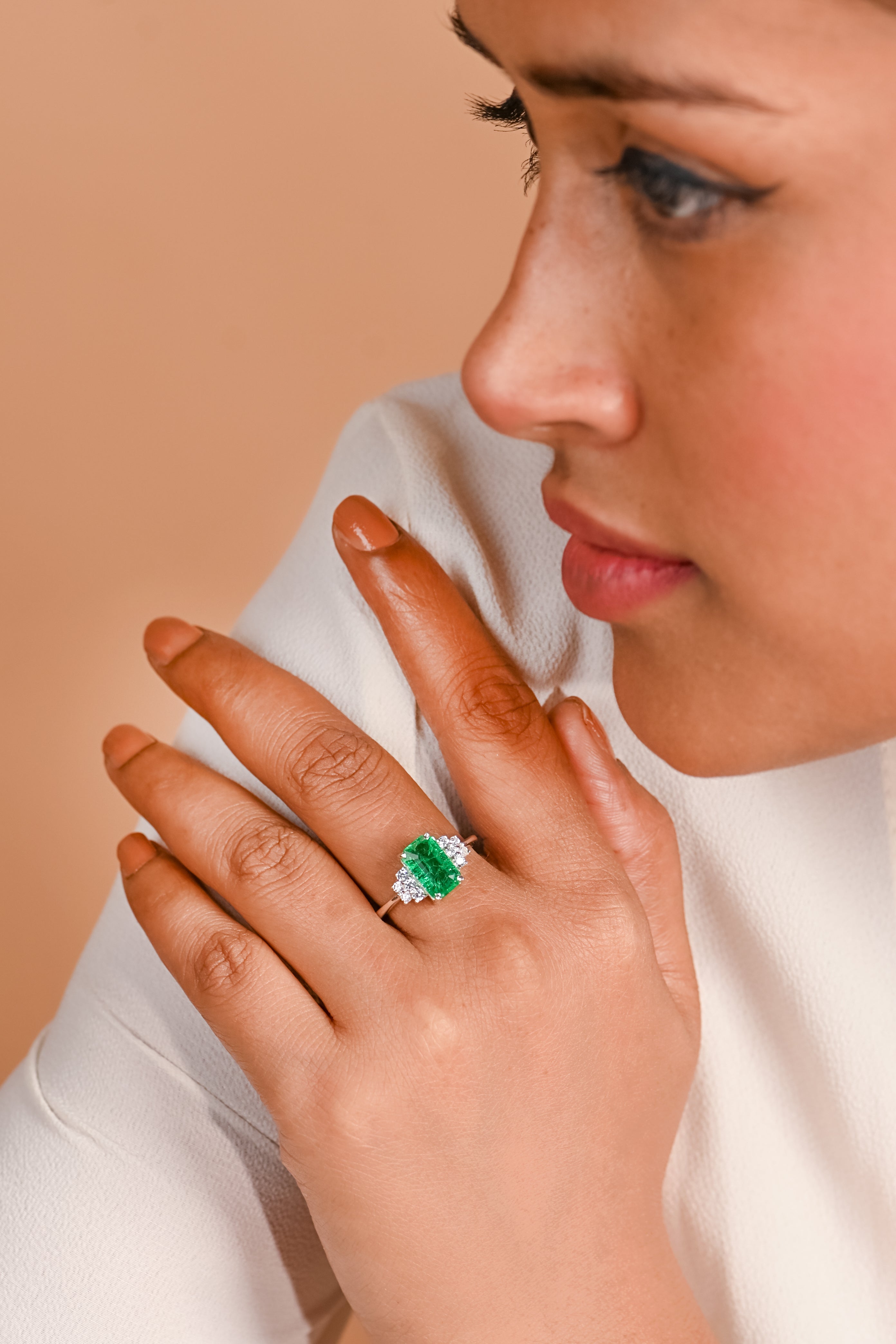 Emerald Cut Lab-Created Emerald Ring – 925 Sterling Silver with CZ Accents