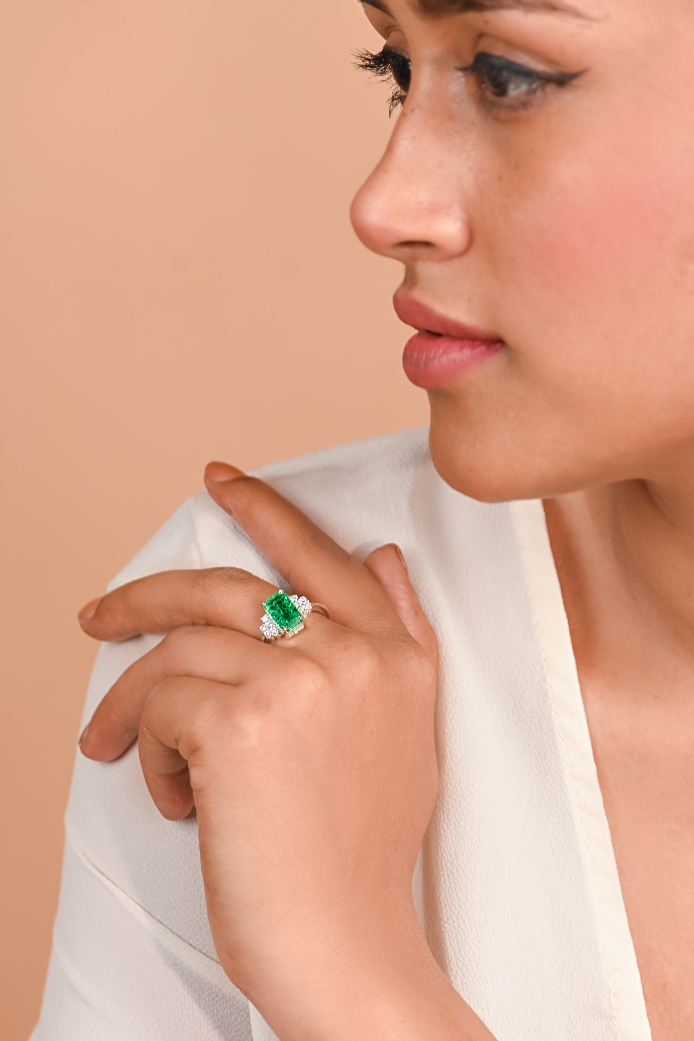 Emerald Cut Lab-Created Emerald Ring – 925 Sterling Silver with CZ Accents