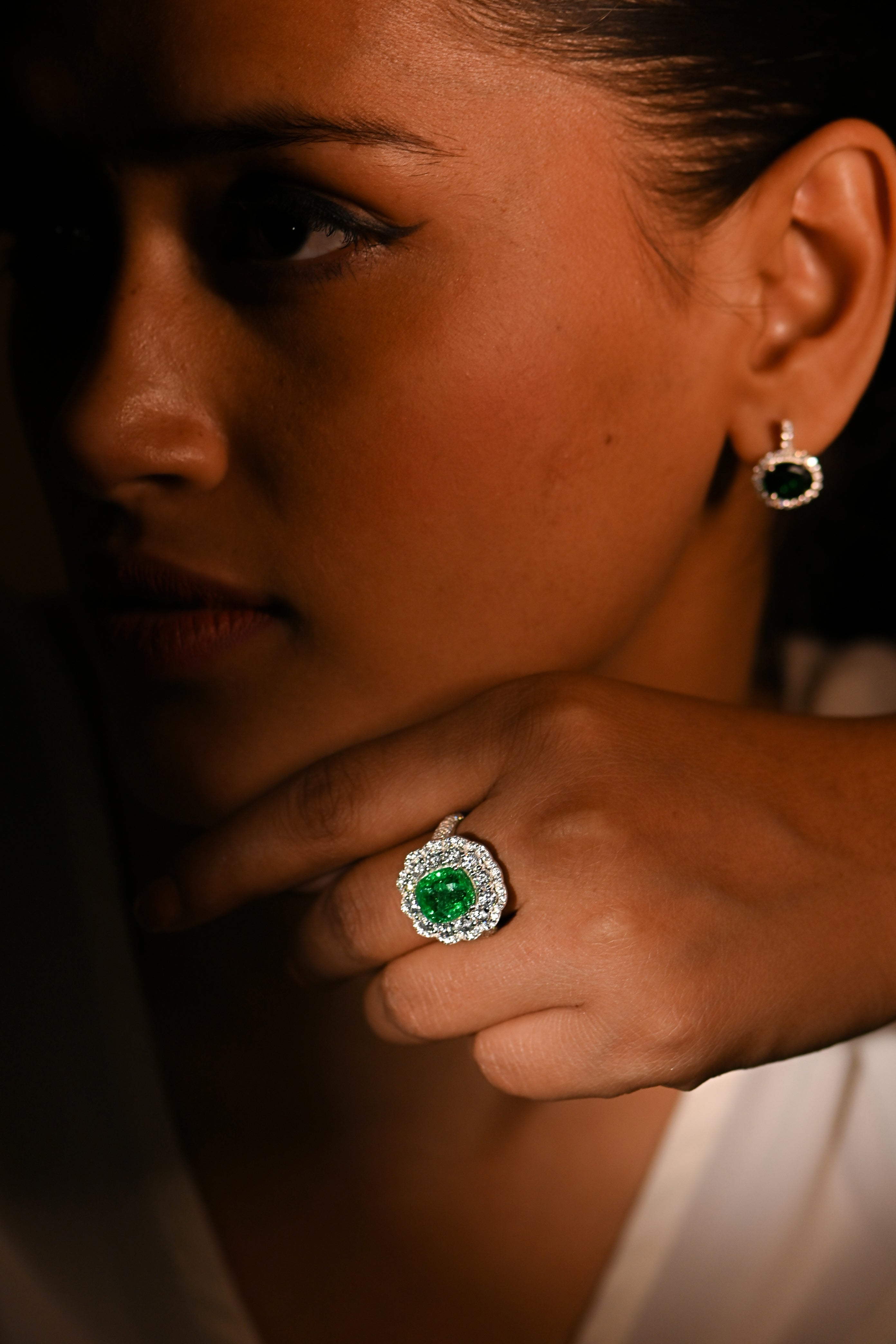 Bold Lab-Created Emerald & CZ Ring – 925 Sterling Silver Statement Ring