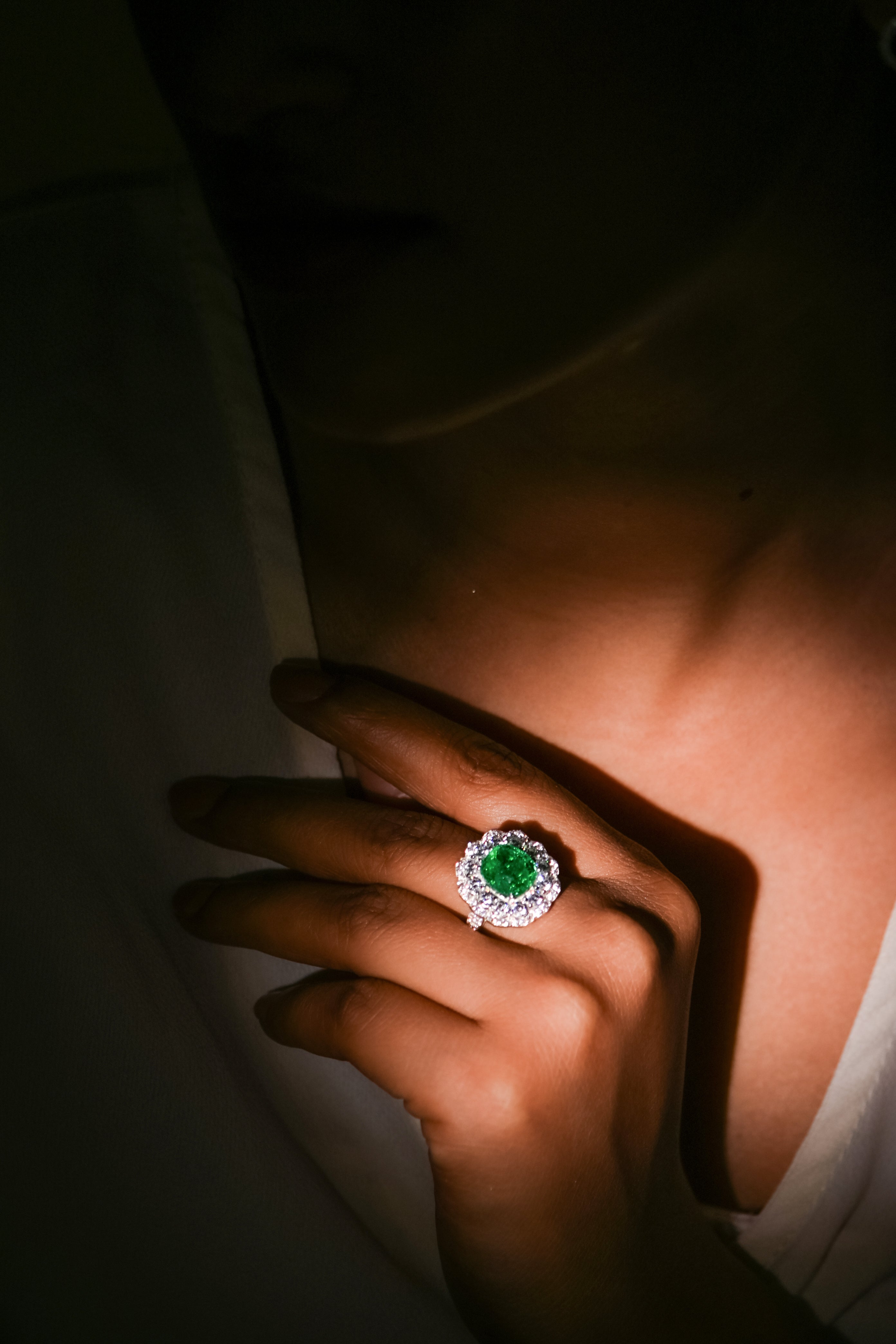 Bold Lab-Created Emerald & CZ Ring – 925 Sterling Silver Statement Ring