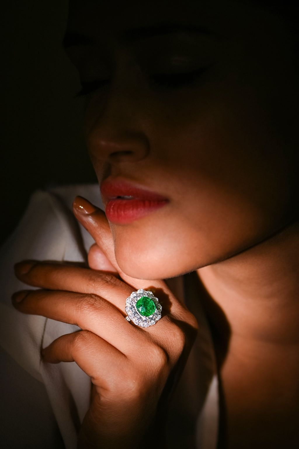 Bold Lab-Created Emerald & CZ Ring – 925 Sterling Silver Statement Ring