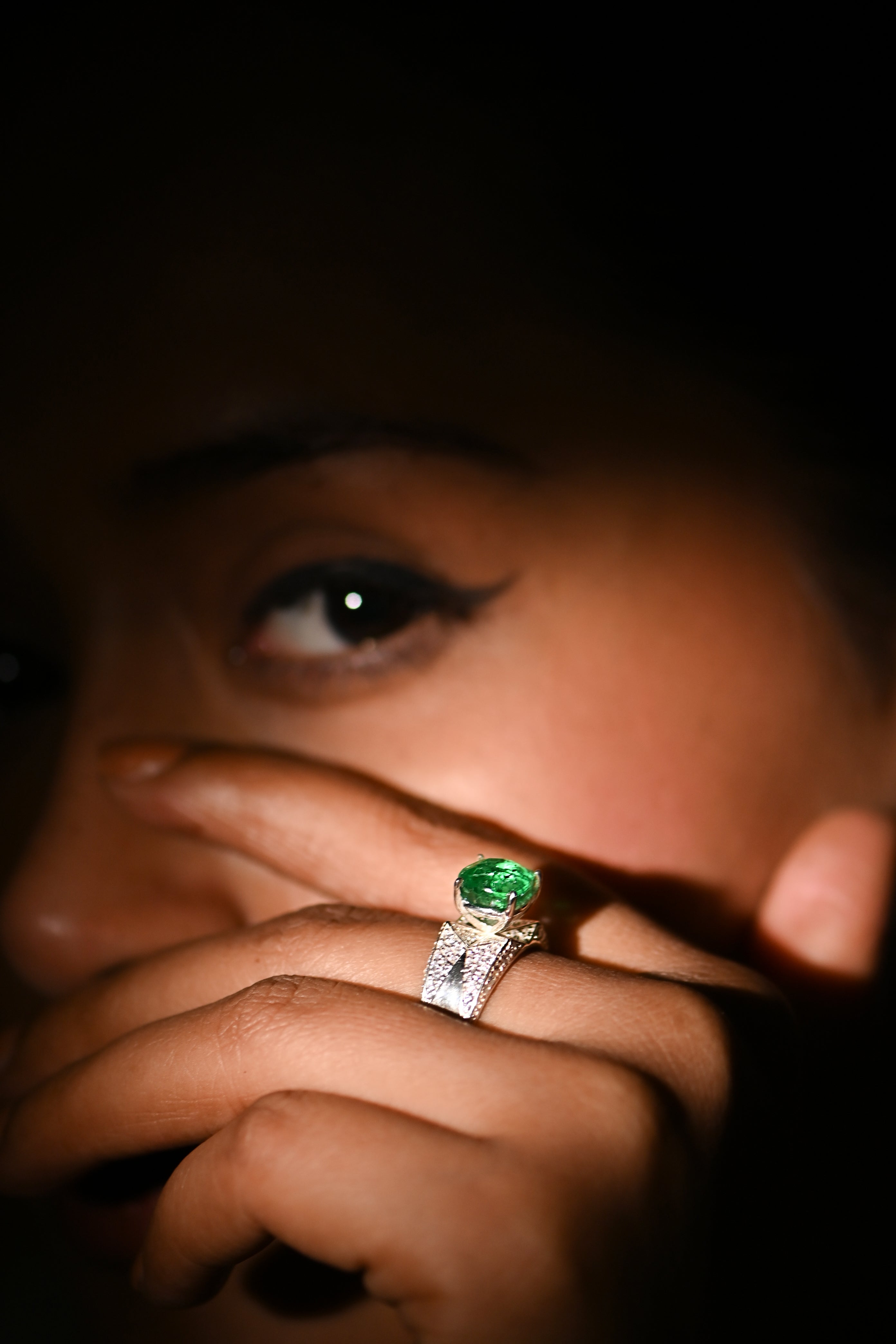 Bold Lab-Created Emerald & CZ Ring – 925 Sterling Silver Statement Ring
