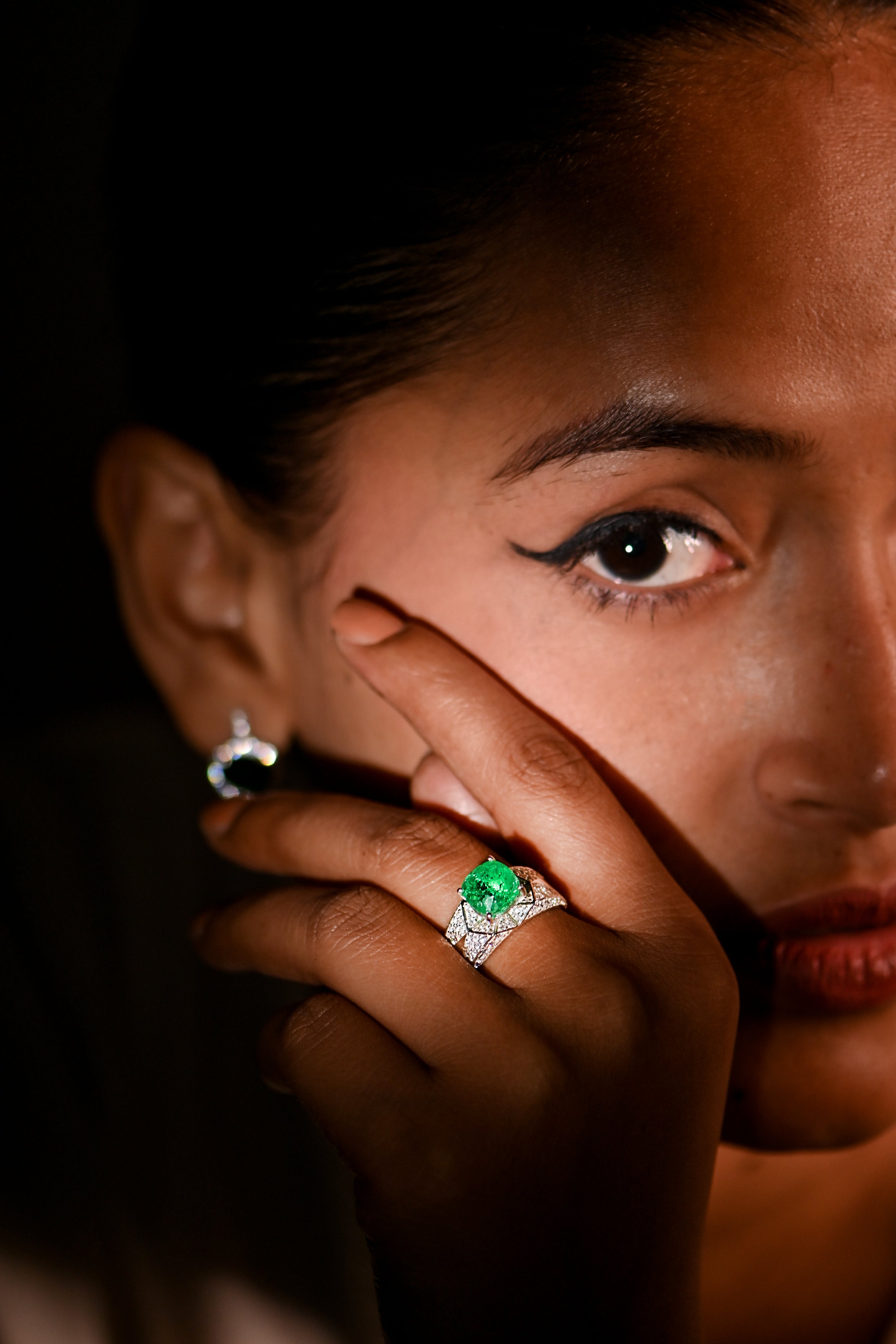 Bold Lab-Created Emerald & CZ Ring – 925 Sterling Silver Statement Ring