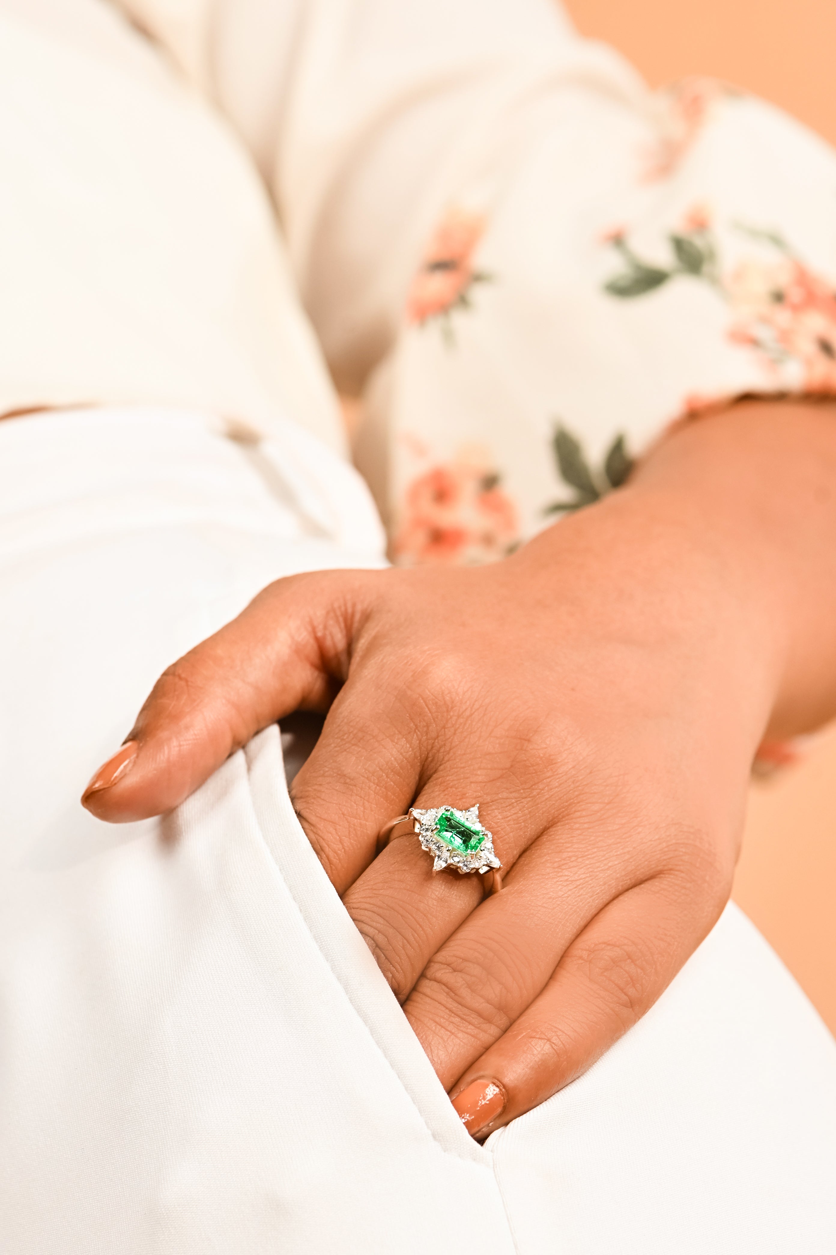 Lab-Created Emerald & CZ Halo Ring – 925 Sterling Silver