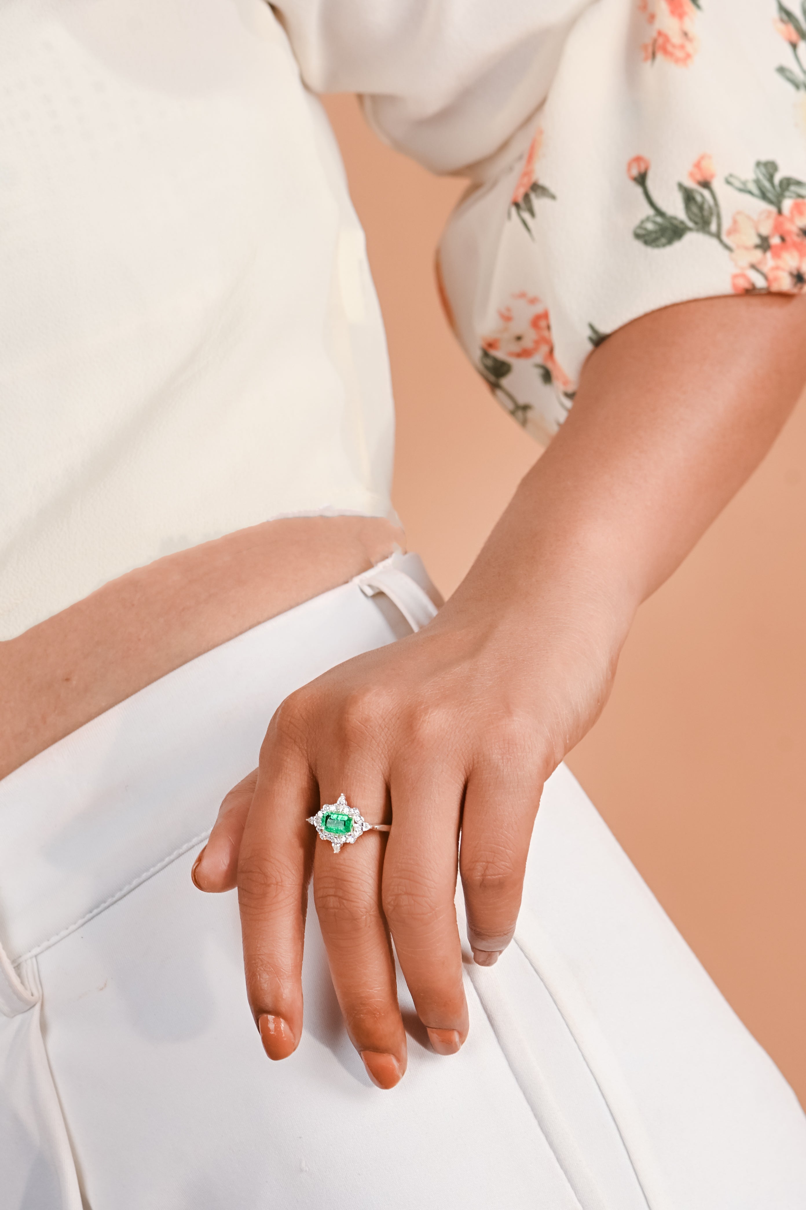 Lab-Created Emerald & CZ Halo Ring – 925 Sterling Silver