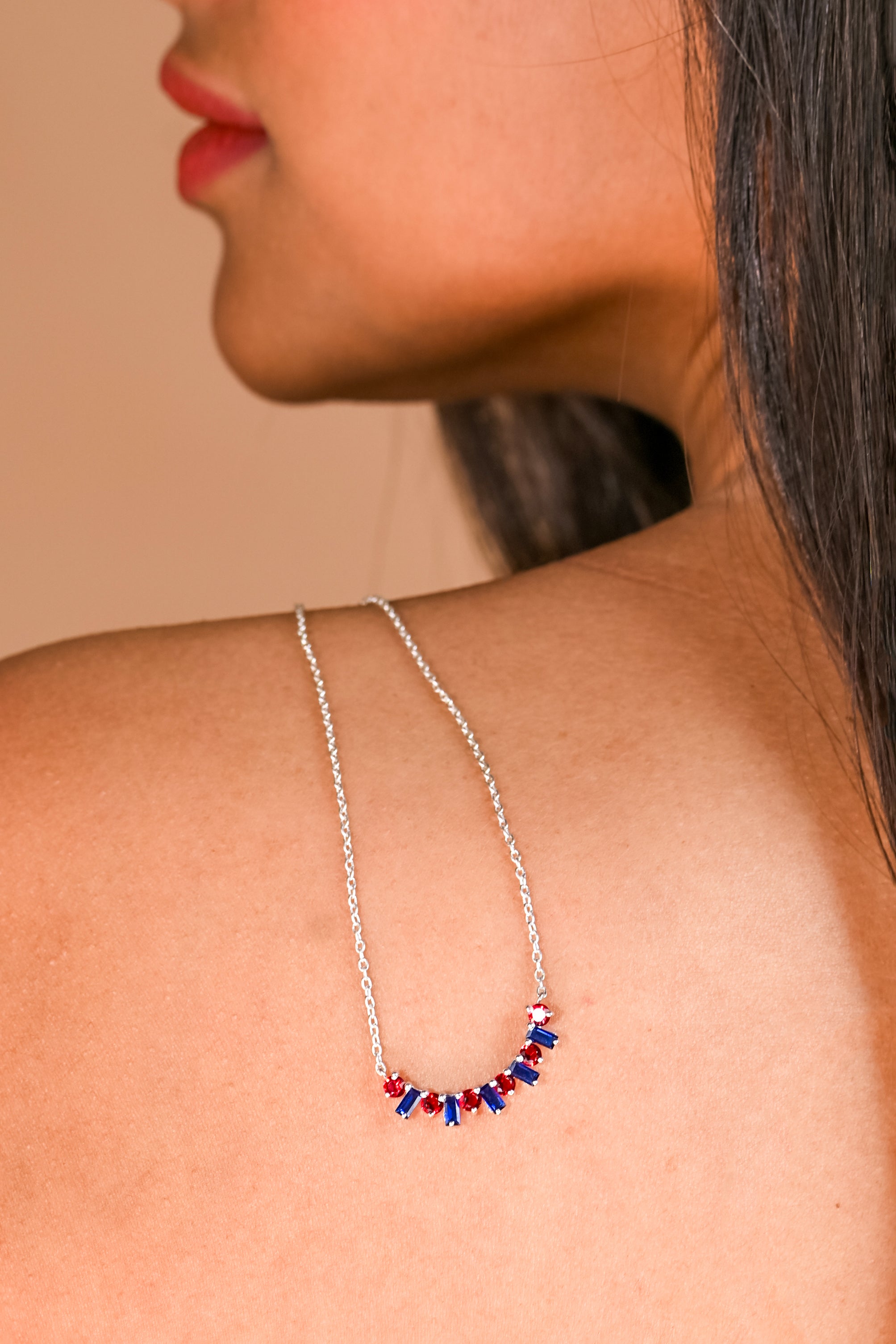 Red & Blue Lab-Created Sapphire Necklace – 925 Sterling Silver