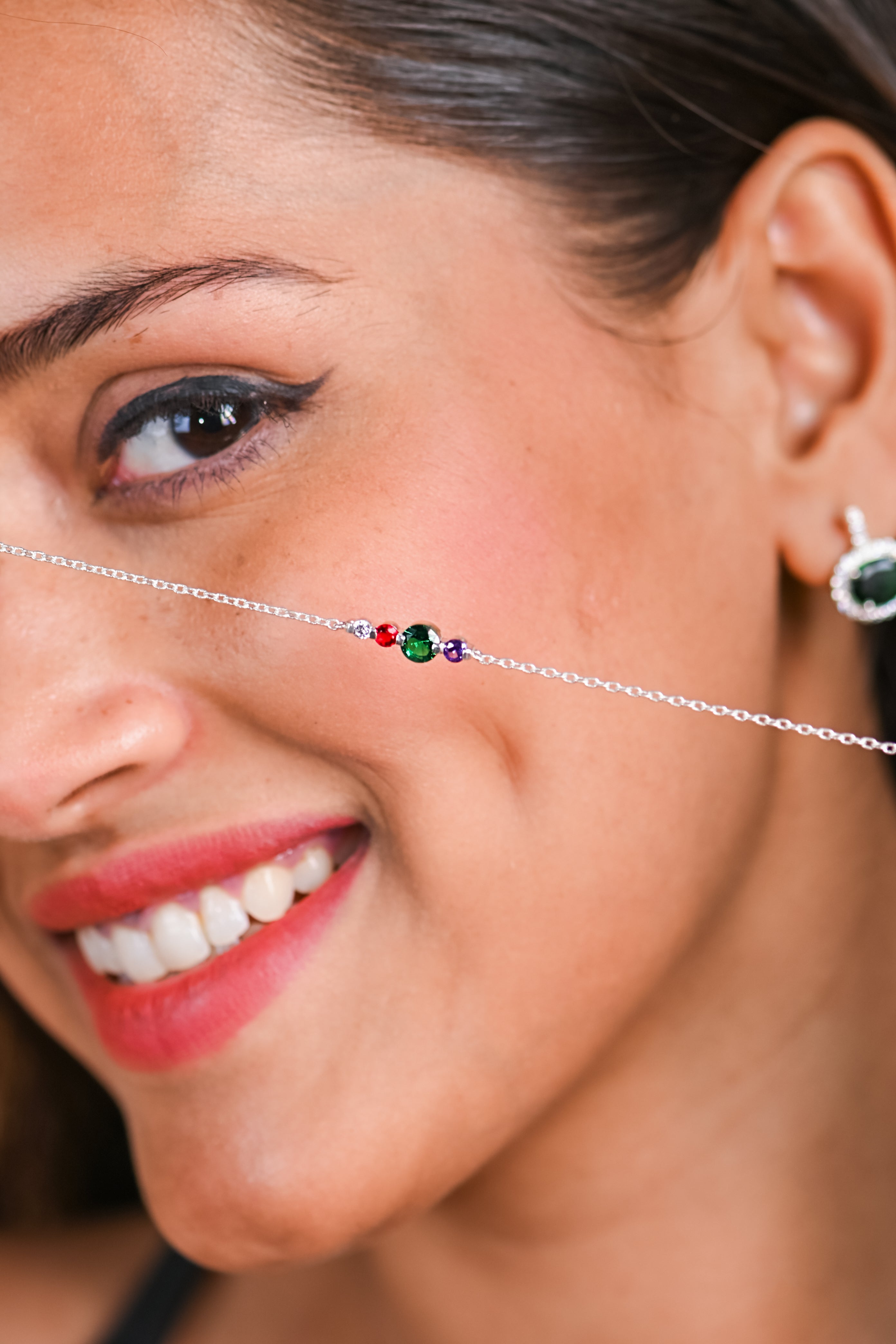 Colorful Bar Pendant in Sterling Silver with Lab-Created Emerald, Ruby & Moissanite