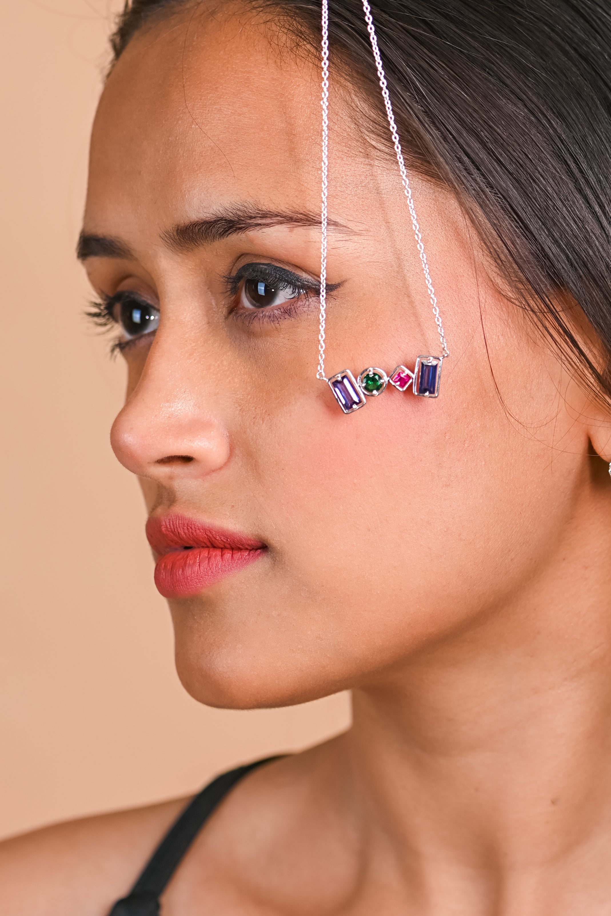 Geometric Lab-Created Gemstone Necklace – Blue, Green & Pink in 925 Sterling Silver