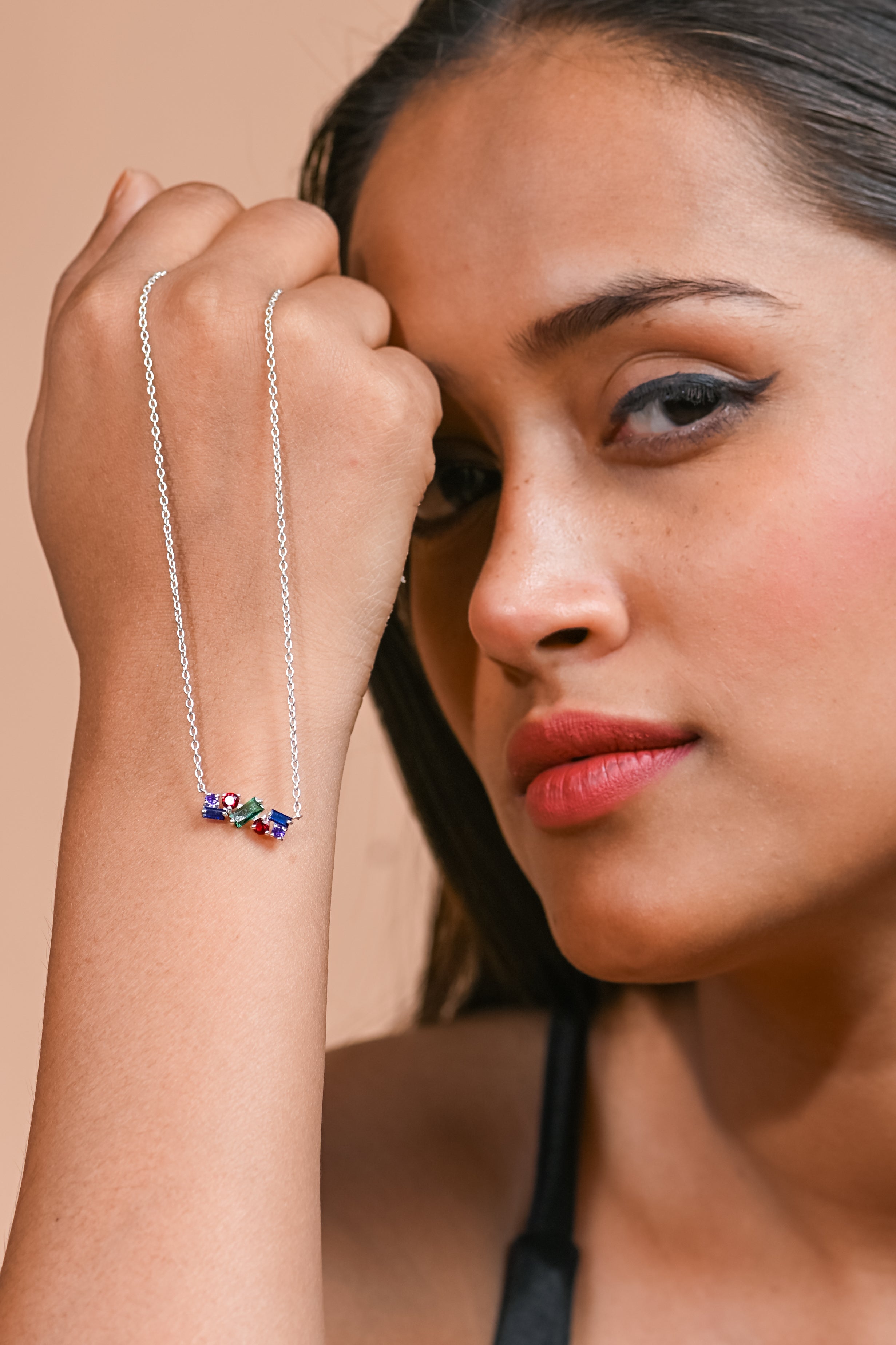 Colorful Lab-Created Sapphire & Gemstone Bar Necklace – Sterling Silver