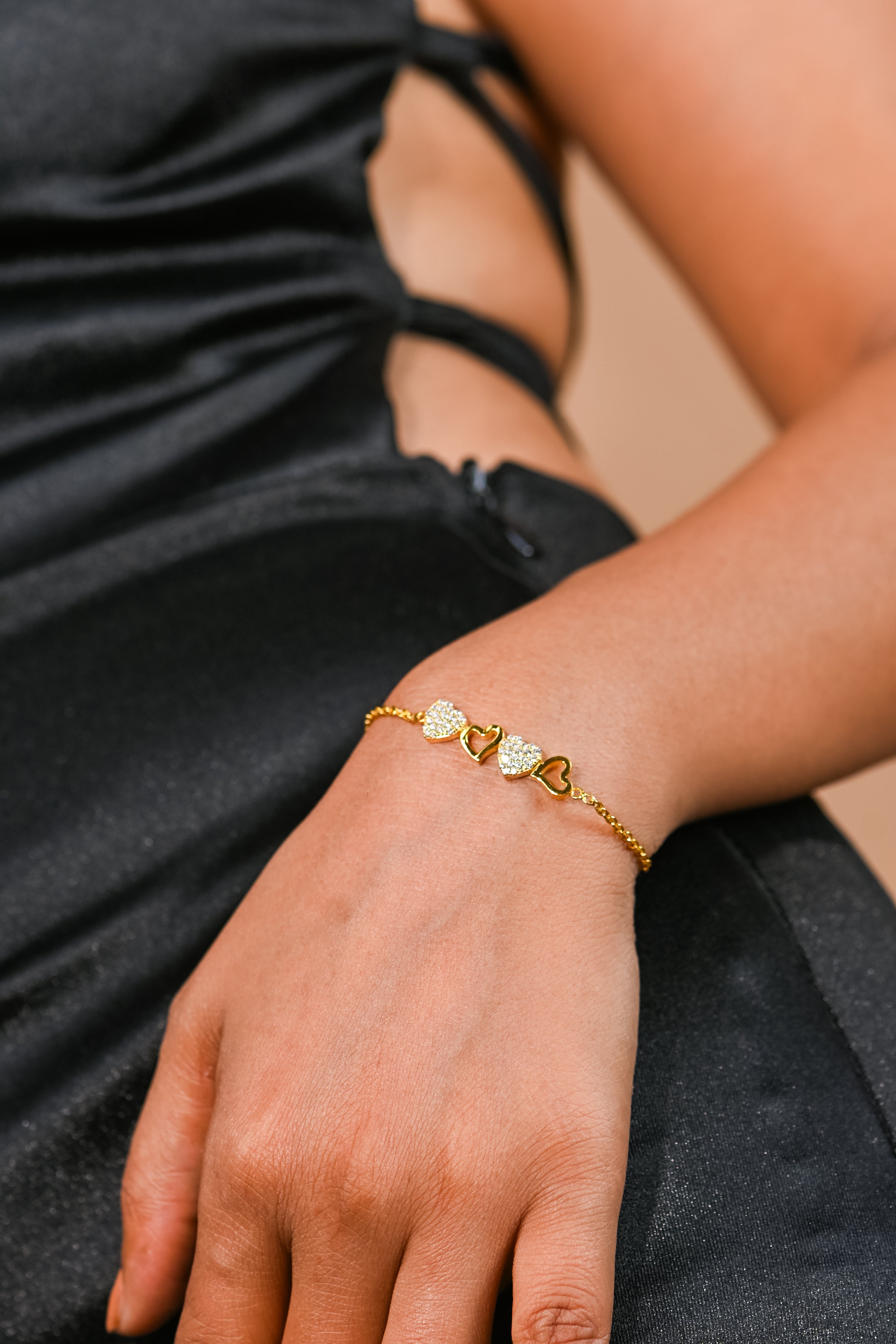 Moissanite Heart Charm Bracelet in 925 Sterling Silver with Gold Plating