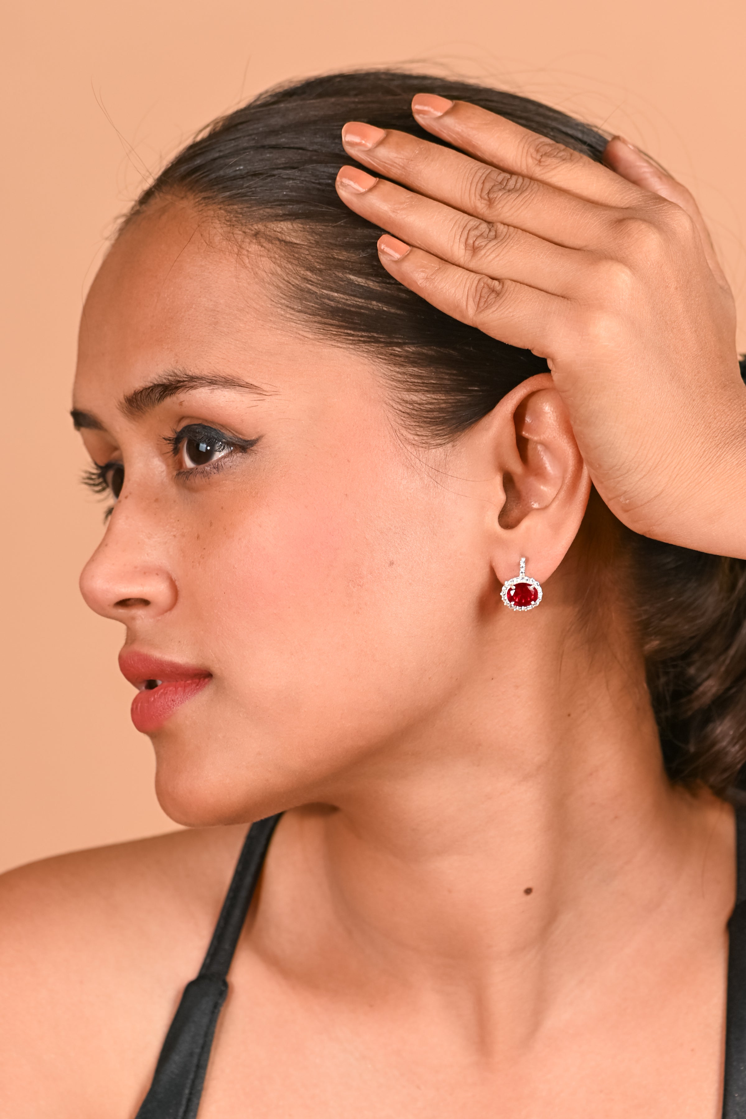 Elegant Silver Earrings with Lab Ruby & Moissanite Accents