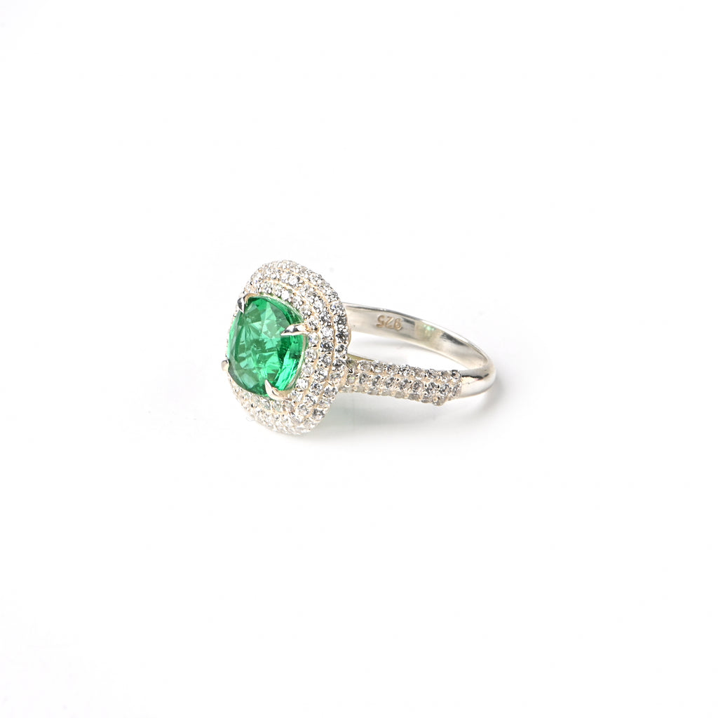 Emerald Cut Lab-Created Emerald Ring – 925 Sterling Silver with CZ Accents