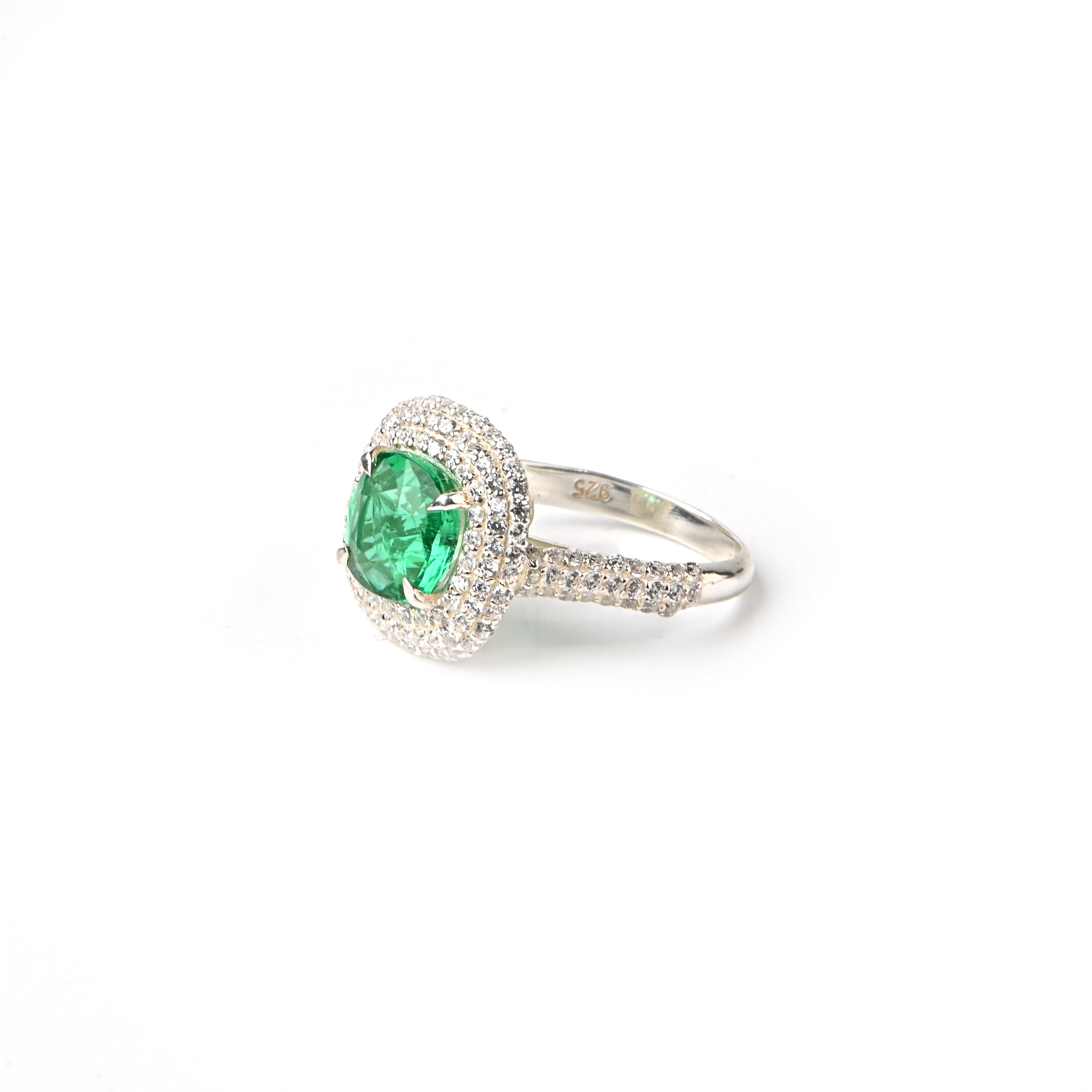 Emerald Cut Lab-Created Emerald Ring – 925 Sterling Silver with CZ Accents