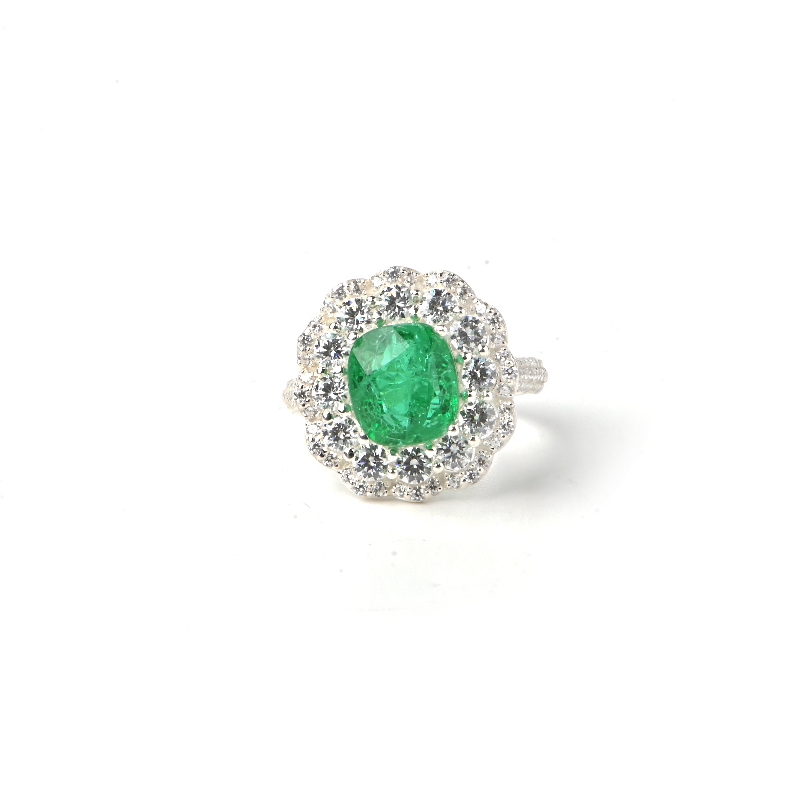 Bold Lab-Created Emerald & CZ Ring – 925 Sterling Silver Statement Ring