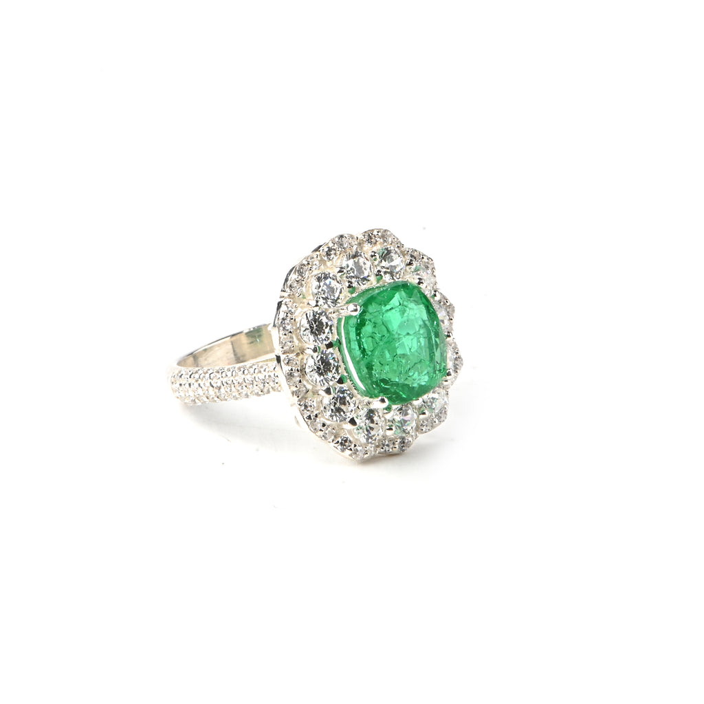 Bold Lab-Created Emerald & CZ Ring – 925 Sterling Silver Statement Ring