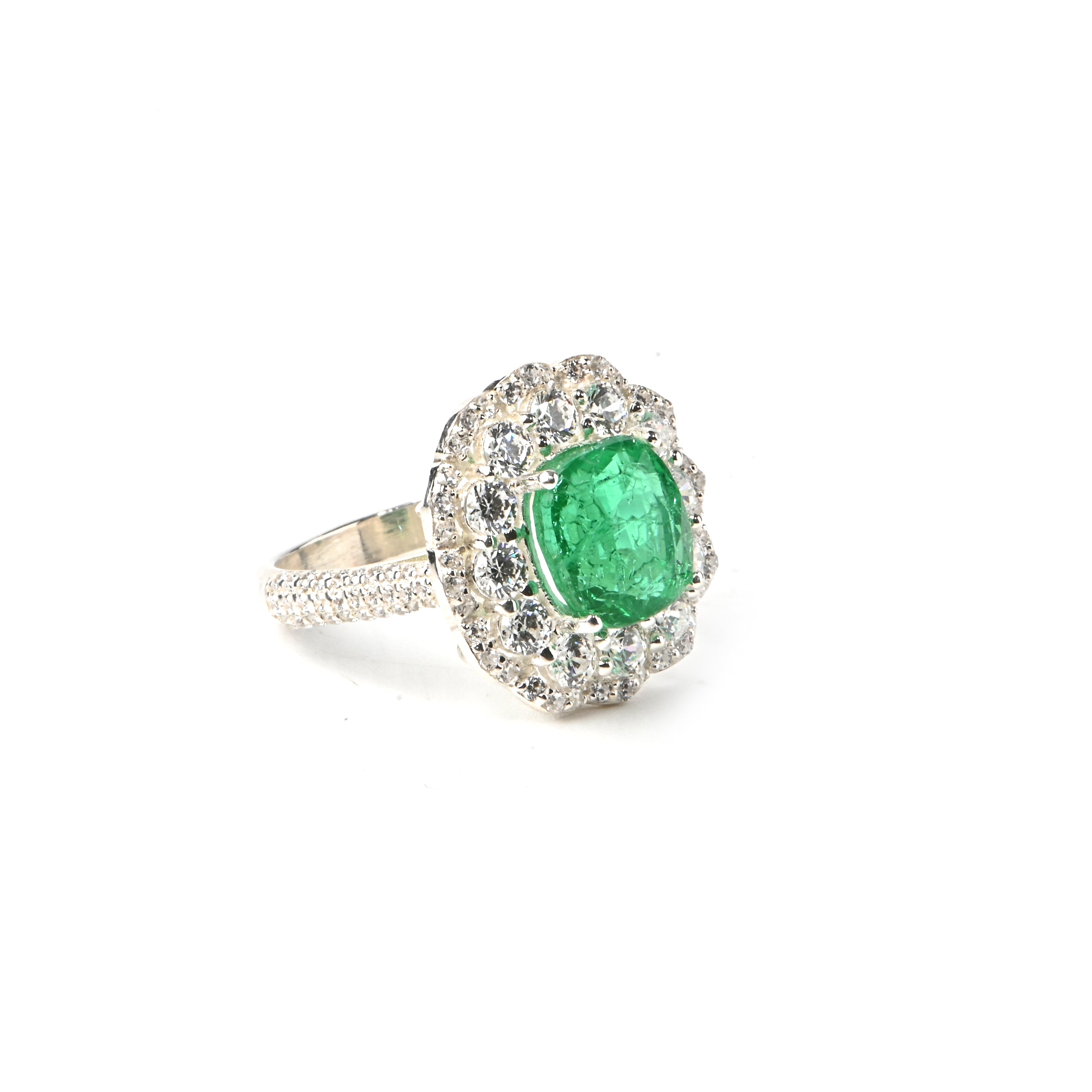 Bold Lab-Created Emerald & CZ Ring – 925 Sterling Silver Statement Ring