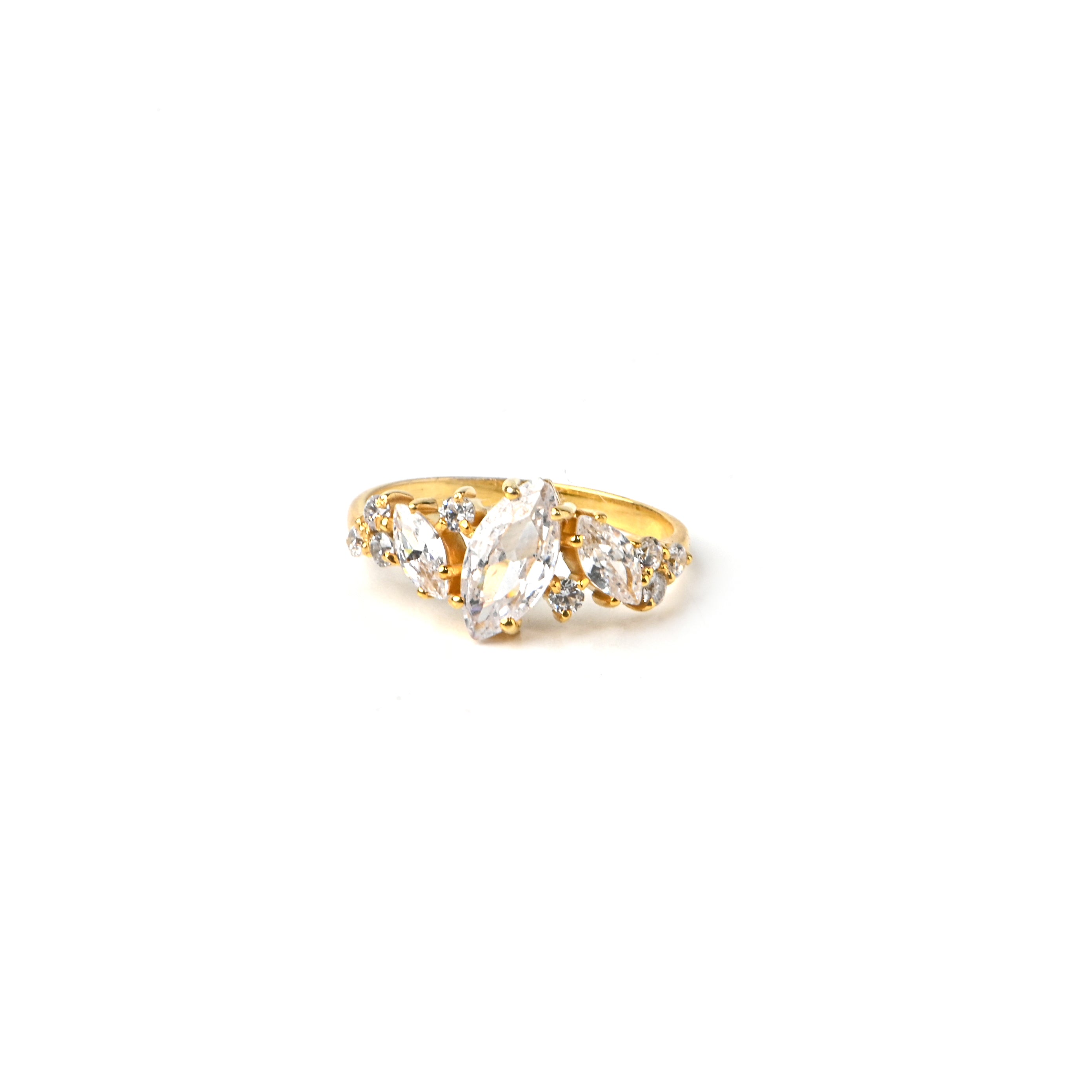 Gold-Plated Sterling Silver Marquise Cluster Ring with Cubic Zirconia