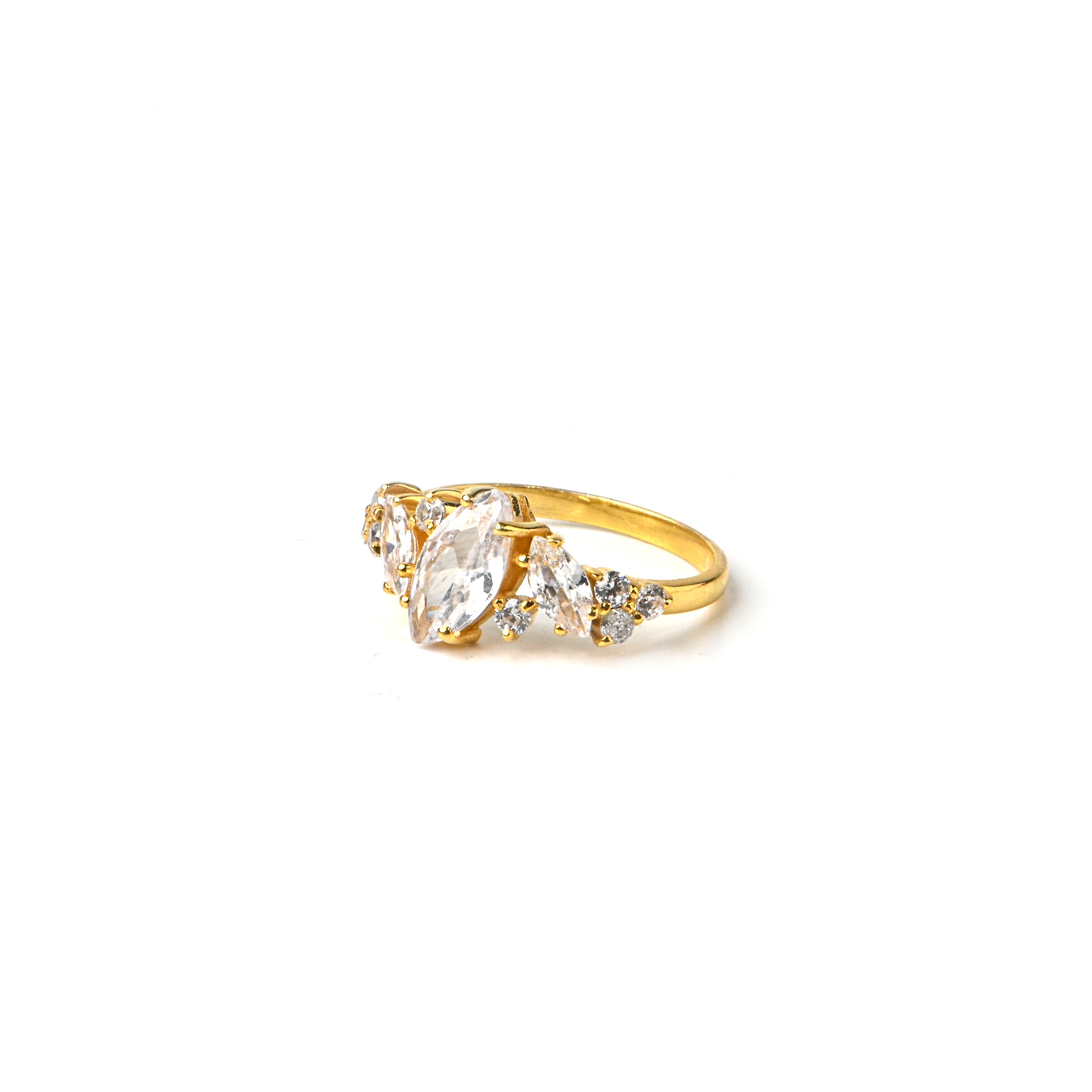 Gold-Plated Sterling Silver Marquise Cluster Ring with Cubic Zirconia