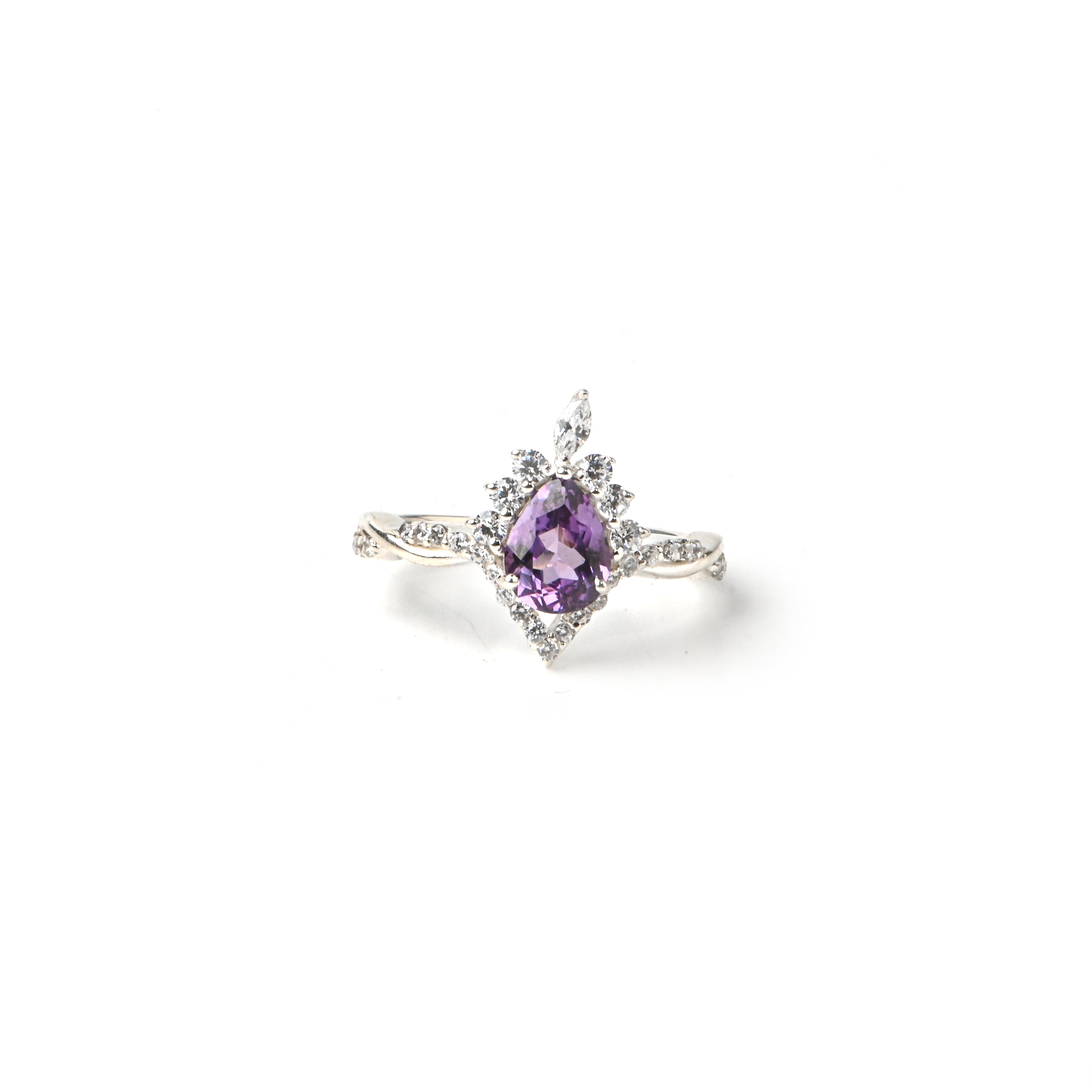 925 Sterling Silver Alexandrite Ring with Cubic Zirconia Accents