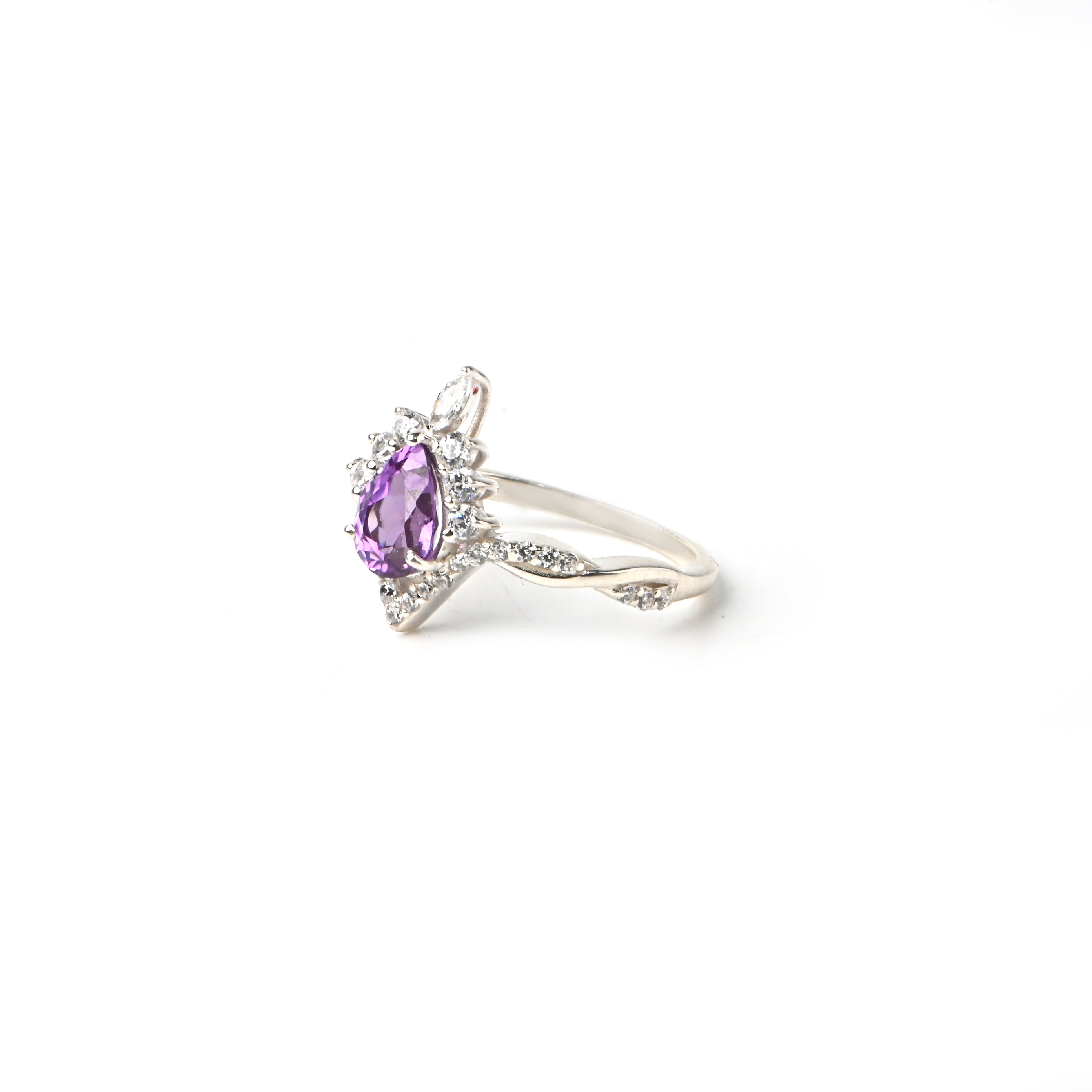 925 Sterling Silver Alexandrite Ring with Cubic Zirconia Accents