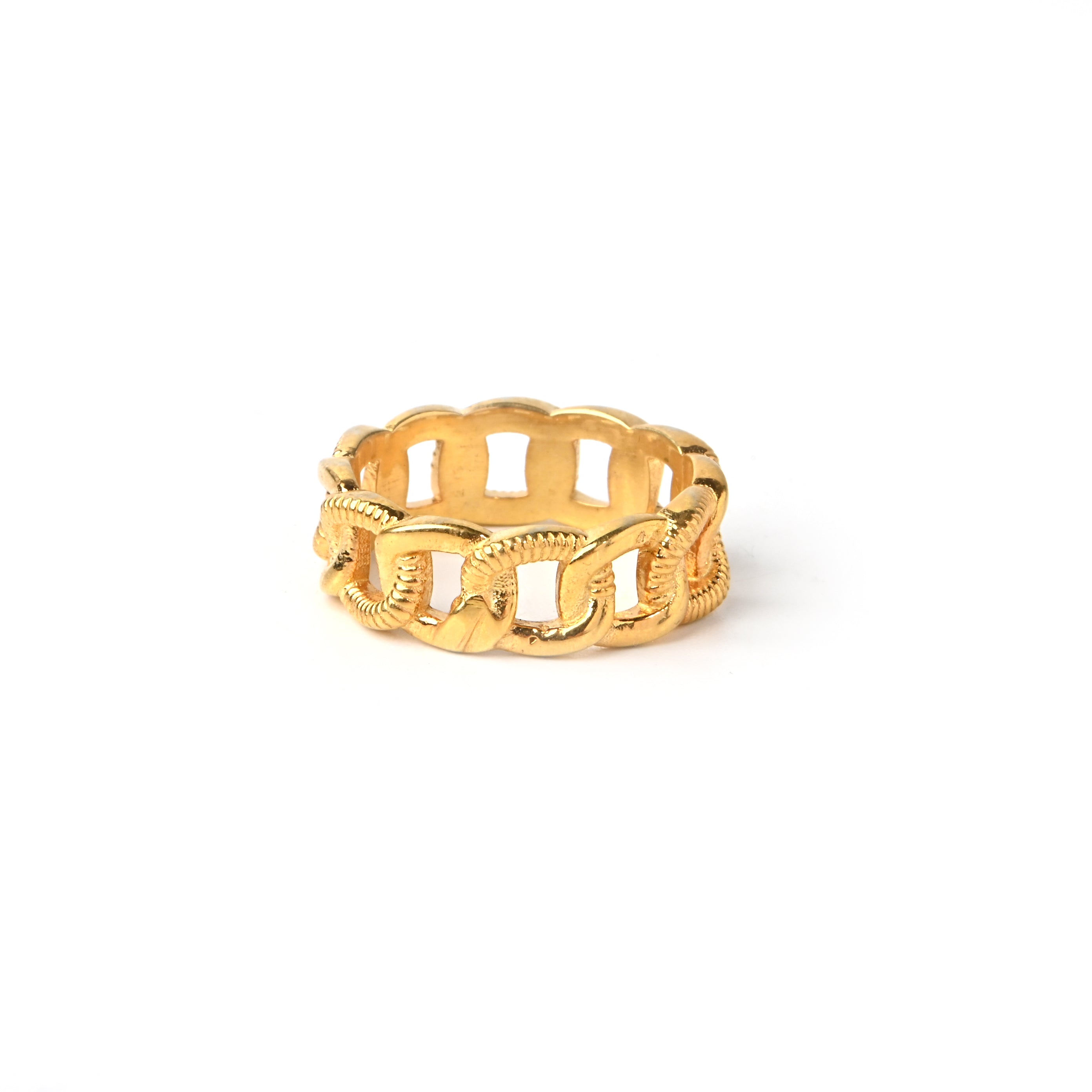 Bold Chain Link Band Ring in Gold-Toned 925 Sterling Silver