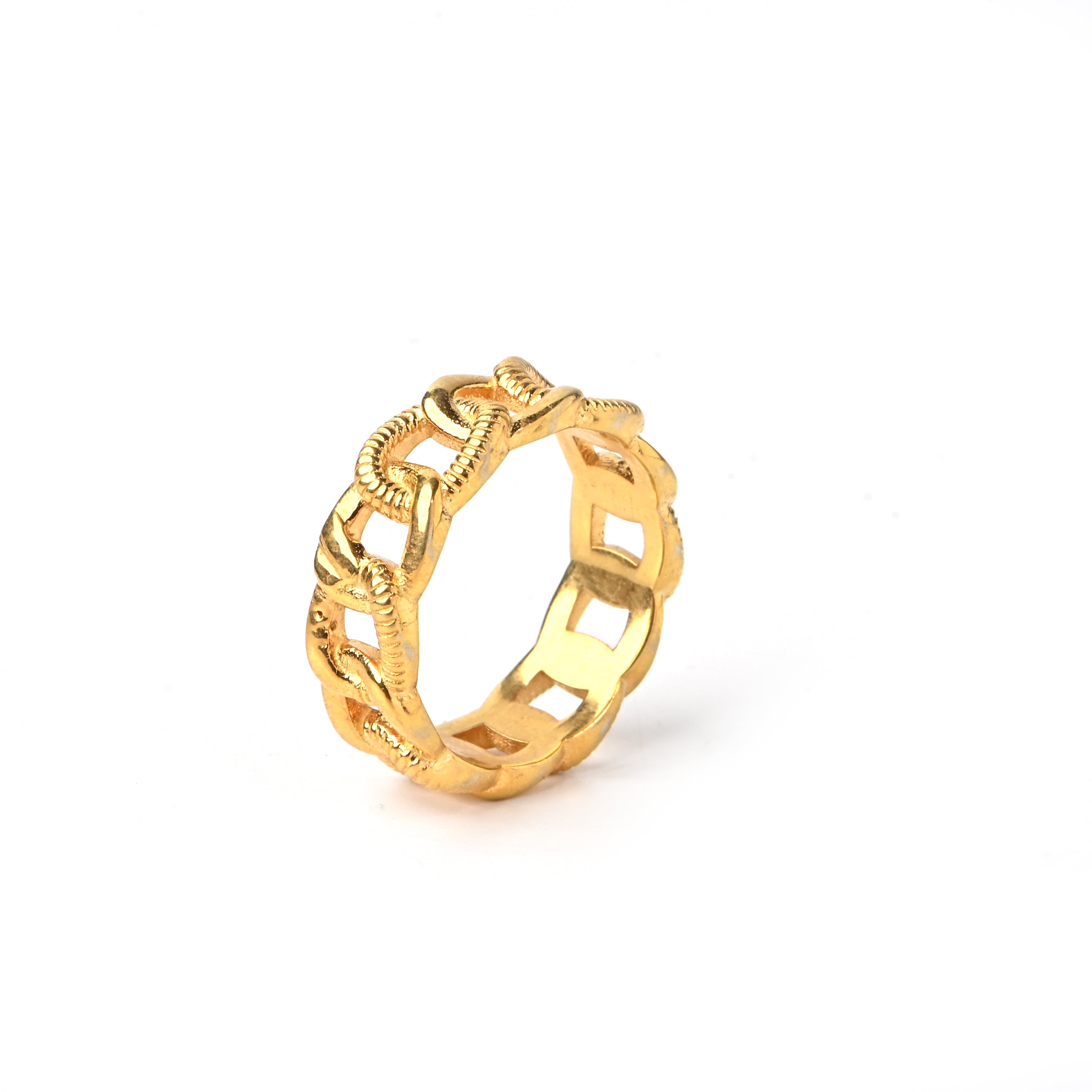 Bold Chain Link Band Ring in Gold-Toned 925 Sterling Silver