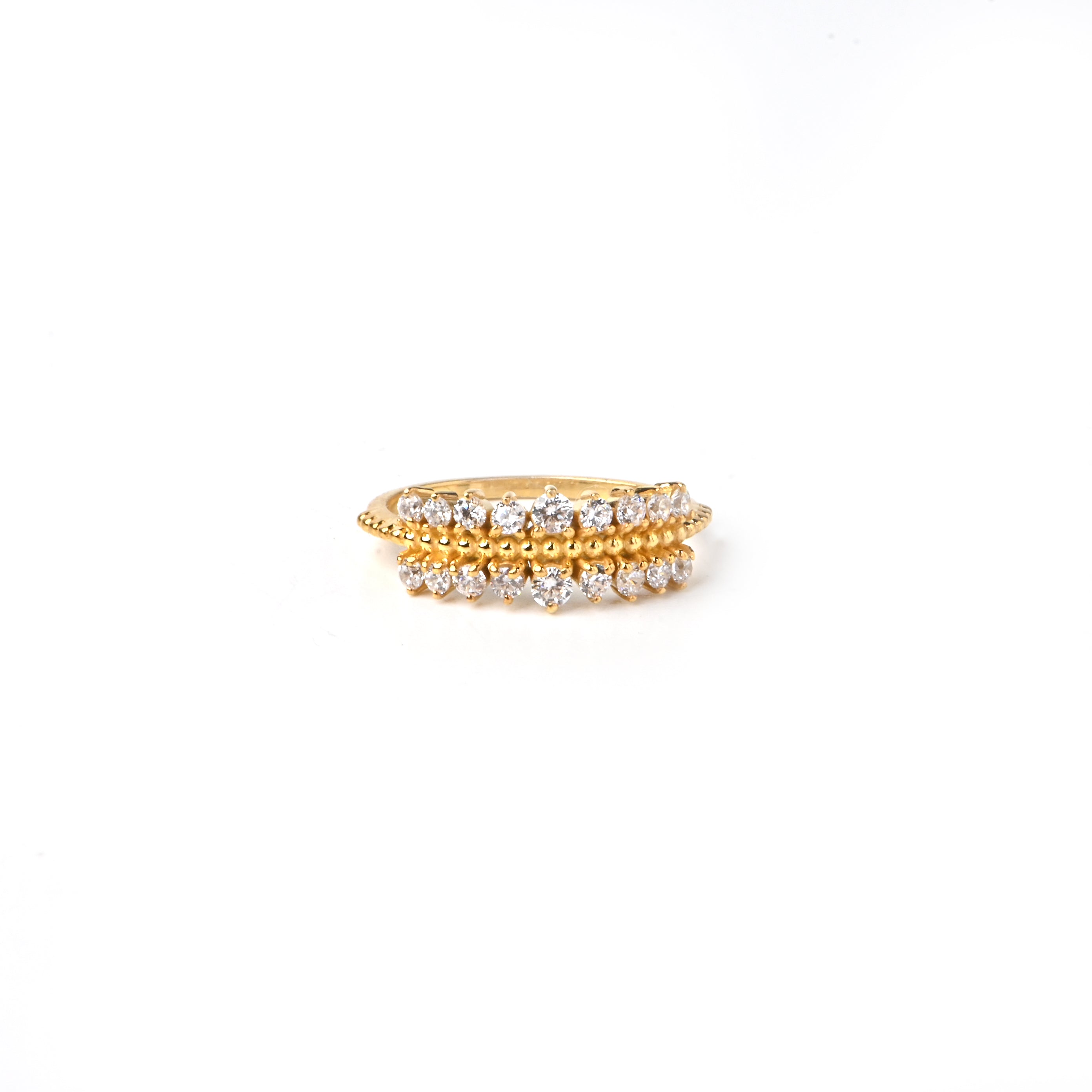 Double Row Moissanite Ring – 925 Sterling Silver with Gold Finish