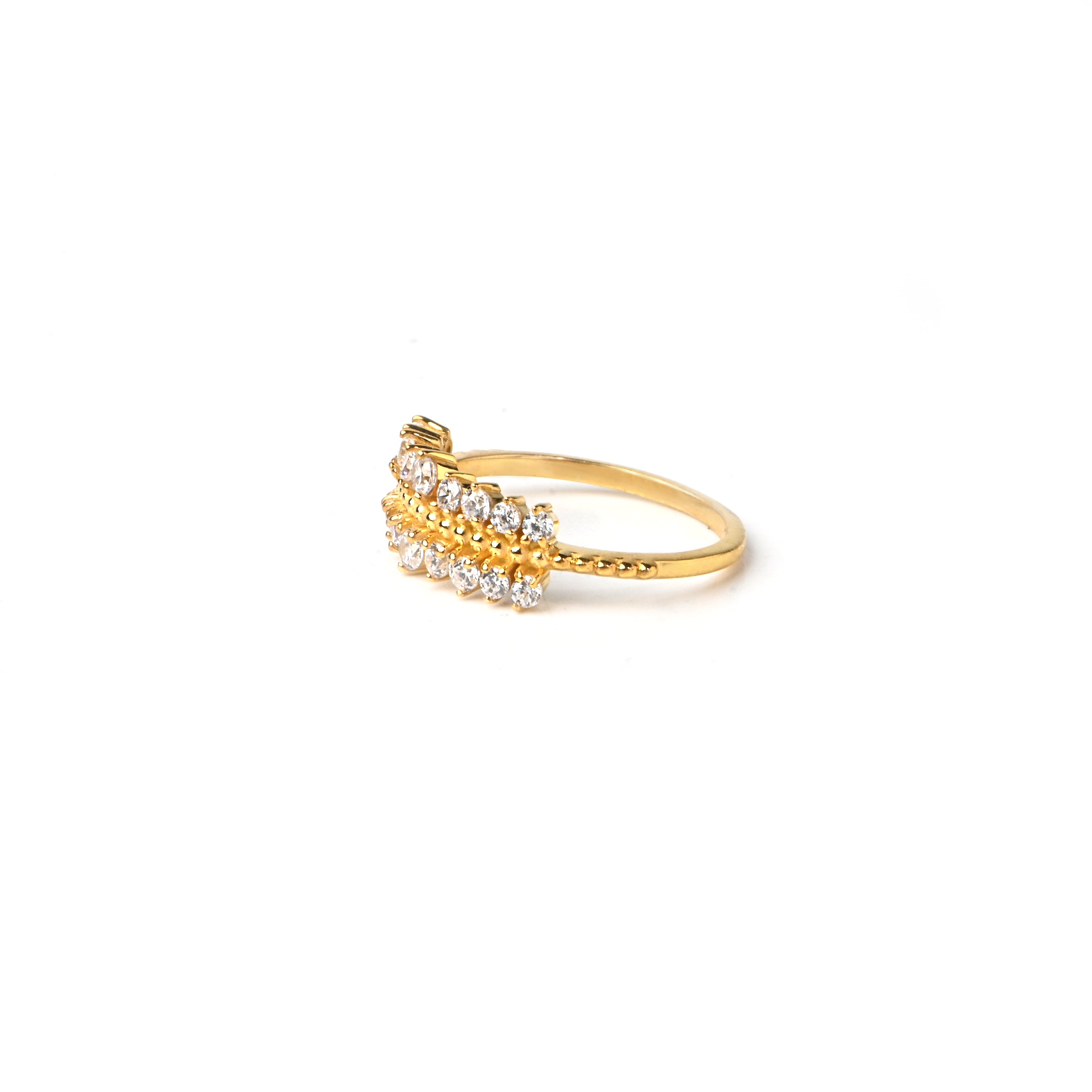 Double Row Moissanite Ring – 925 Sterling Silver with Gold Finish