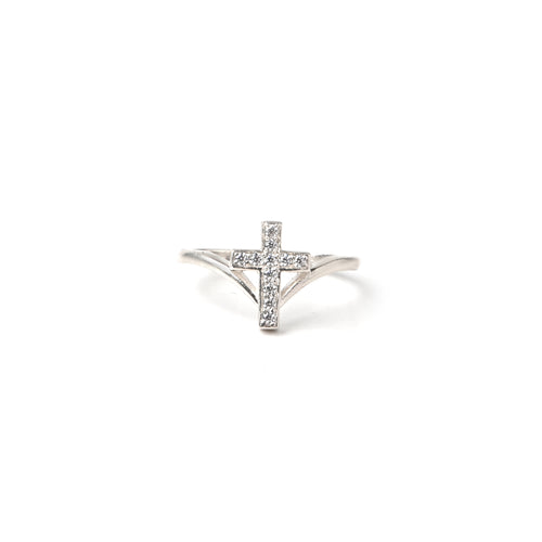 925 Sterling Silver Cross Ring with Cubic Zirconia Boho Jewelry