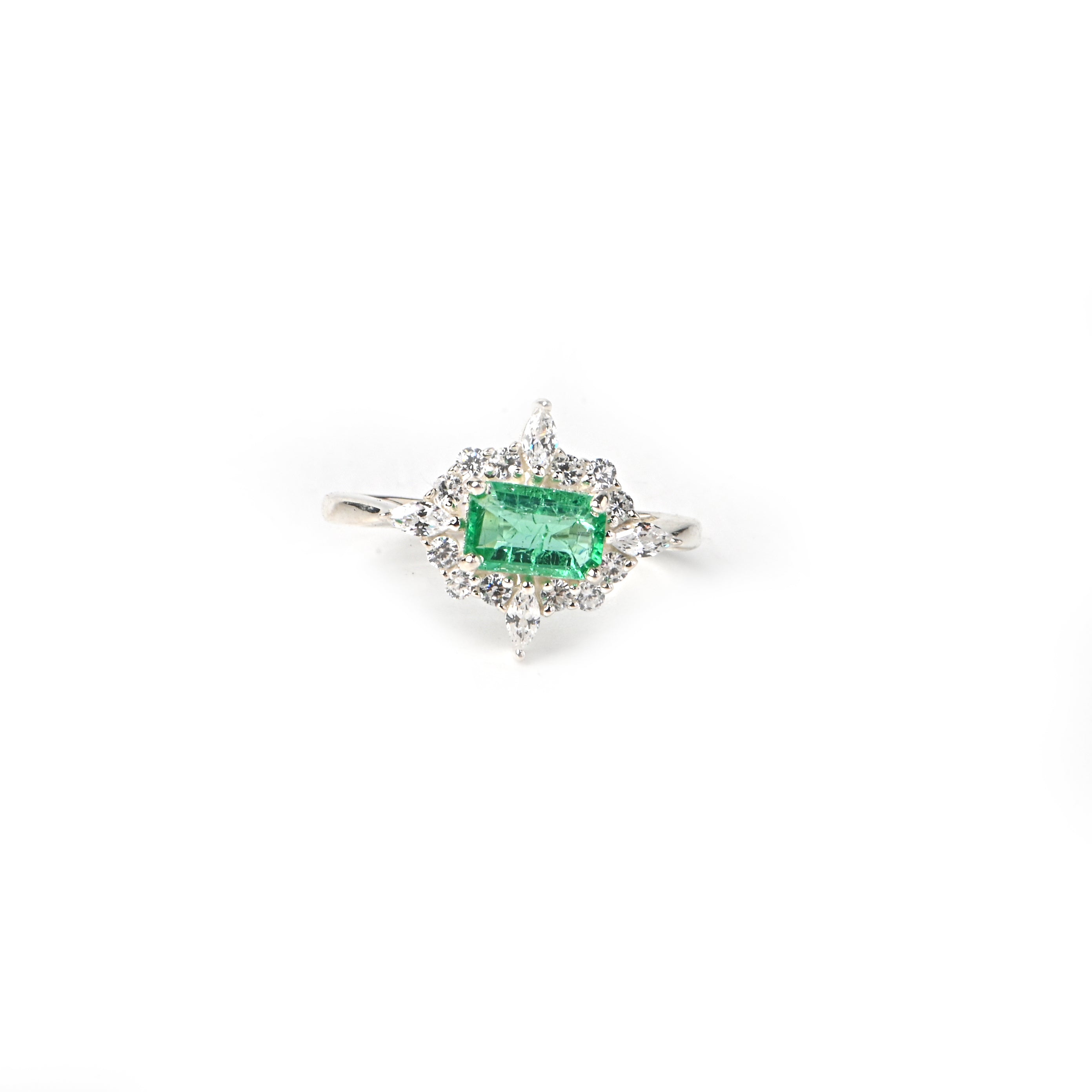 Lab-Created Emerald & CZ Halo Ring – 925 Sterling Silver