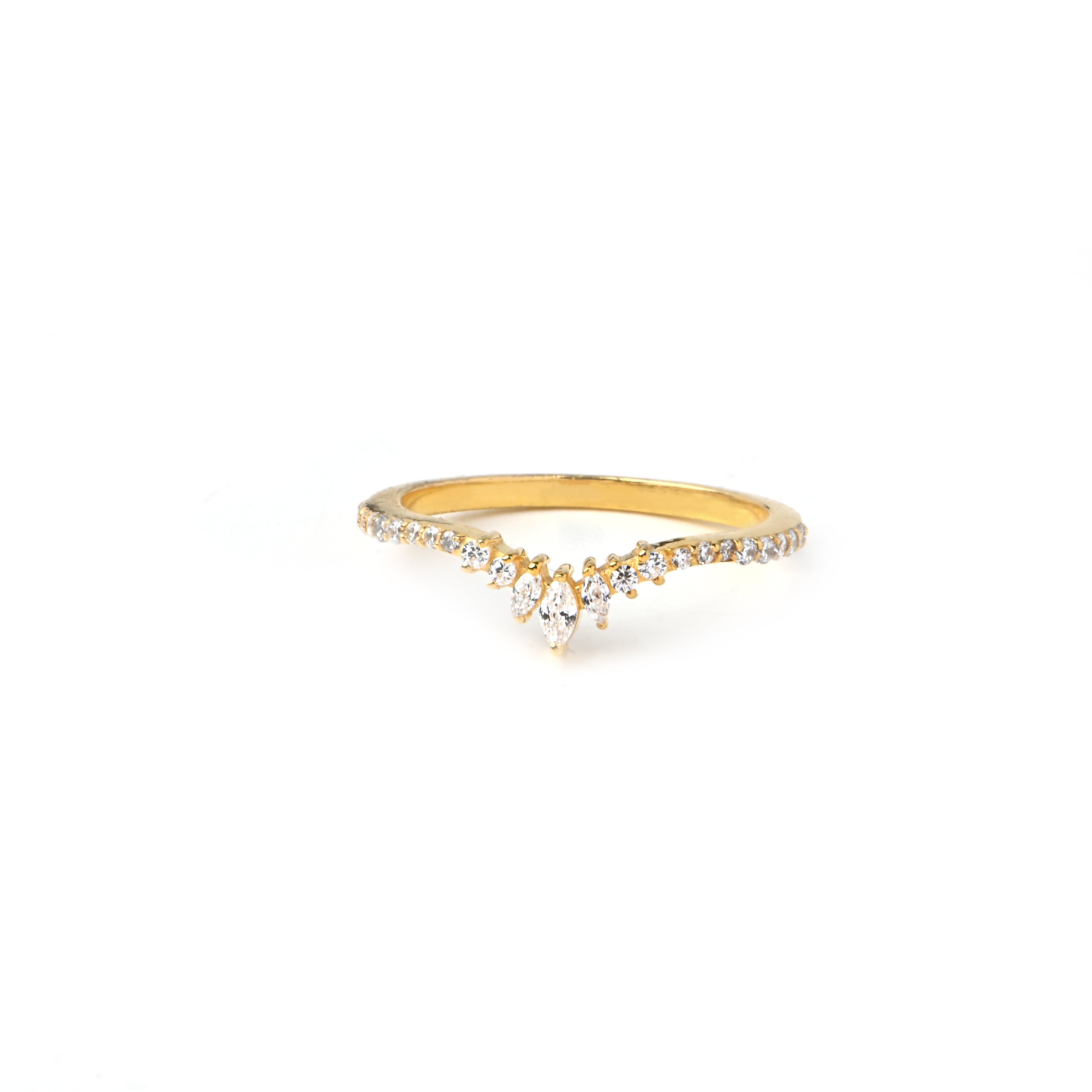 Moissanite V-Shape Ring | Solid 925 Sterling Silver with Gold Plating