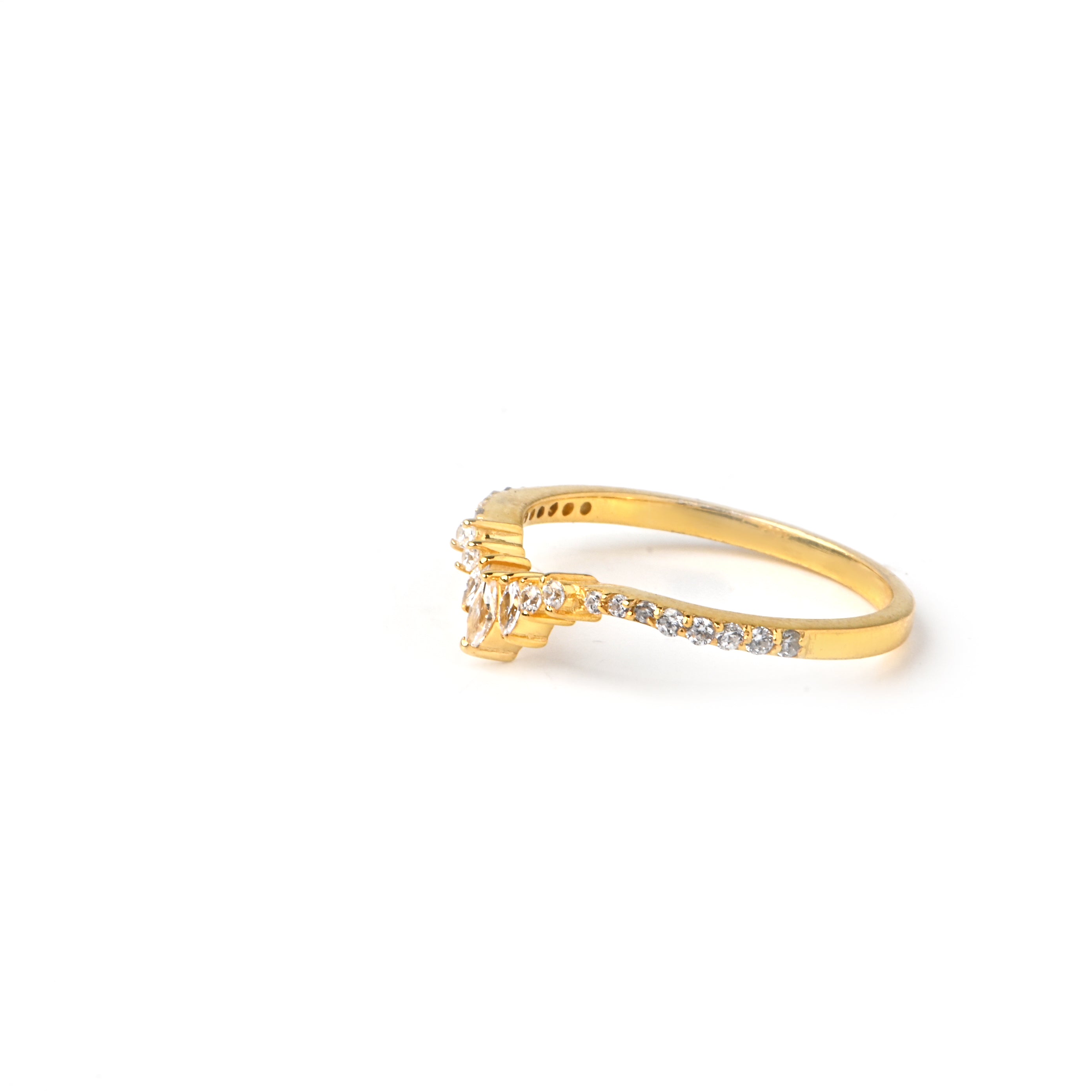 Moissanite V-Shape Ring | Solid 925 Sterling Silver with Gold Plating