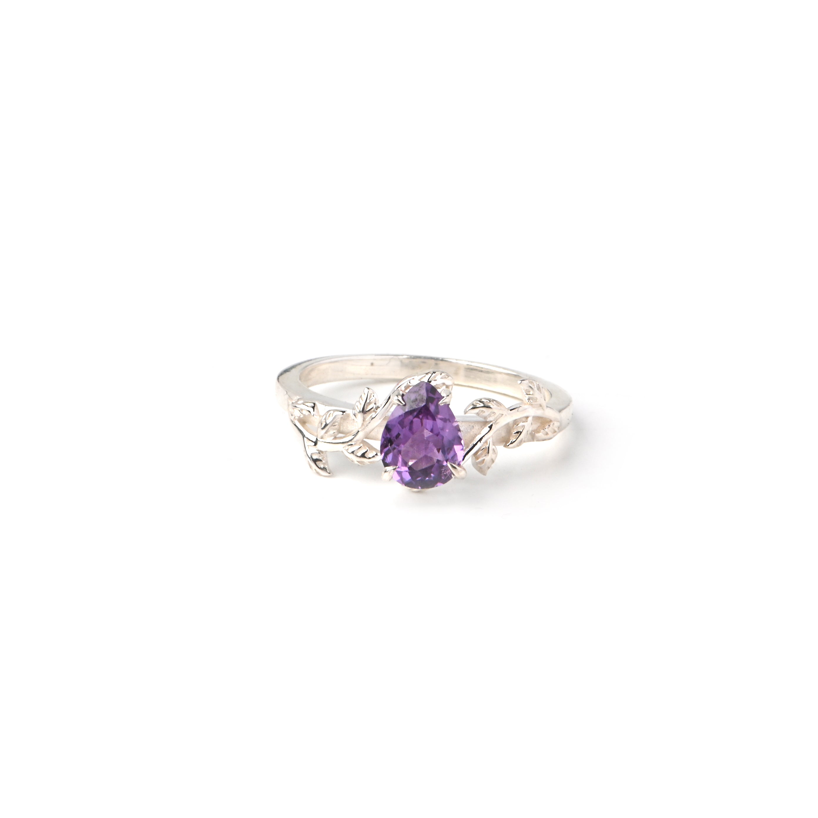 Alexandrite & Moissanite Leaf Ring In 925 Sterling Silver Teardrop Gemstone Ring