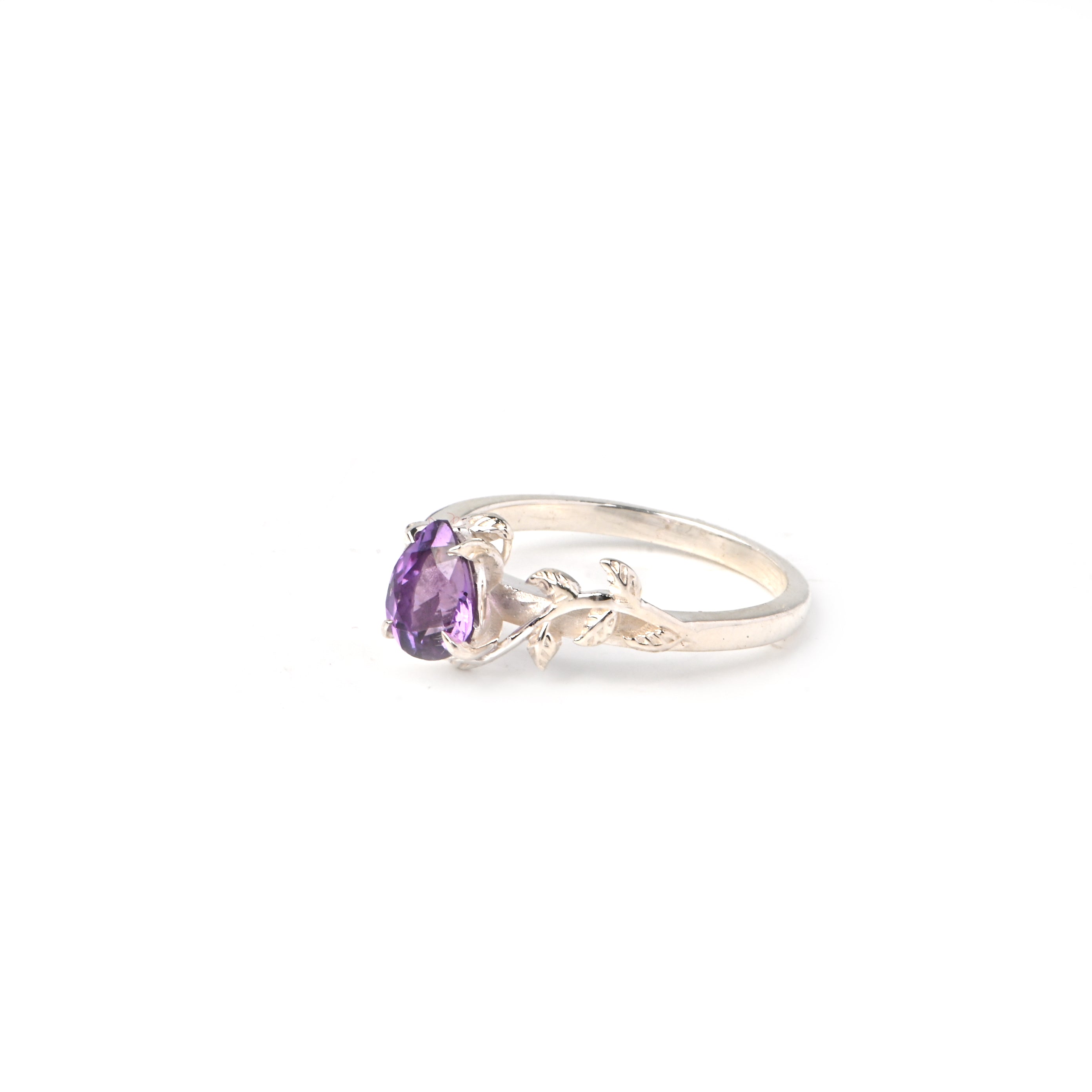 Alexandrite & Moissanite Leaf Ring In 925 Sterling Silver Teardrop Gemstone Ring