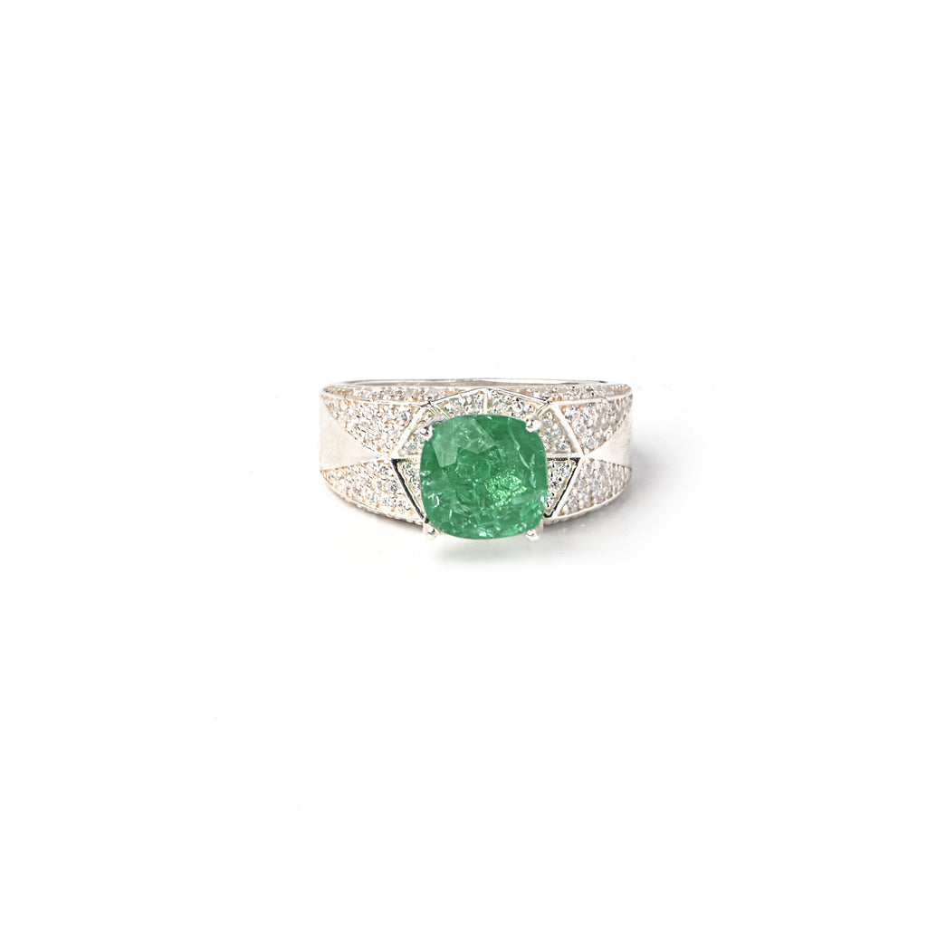 Bold Lab-Created Emerald & CZ Ring – 925 Sterling Silver Statement Ring